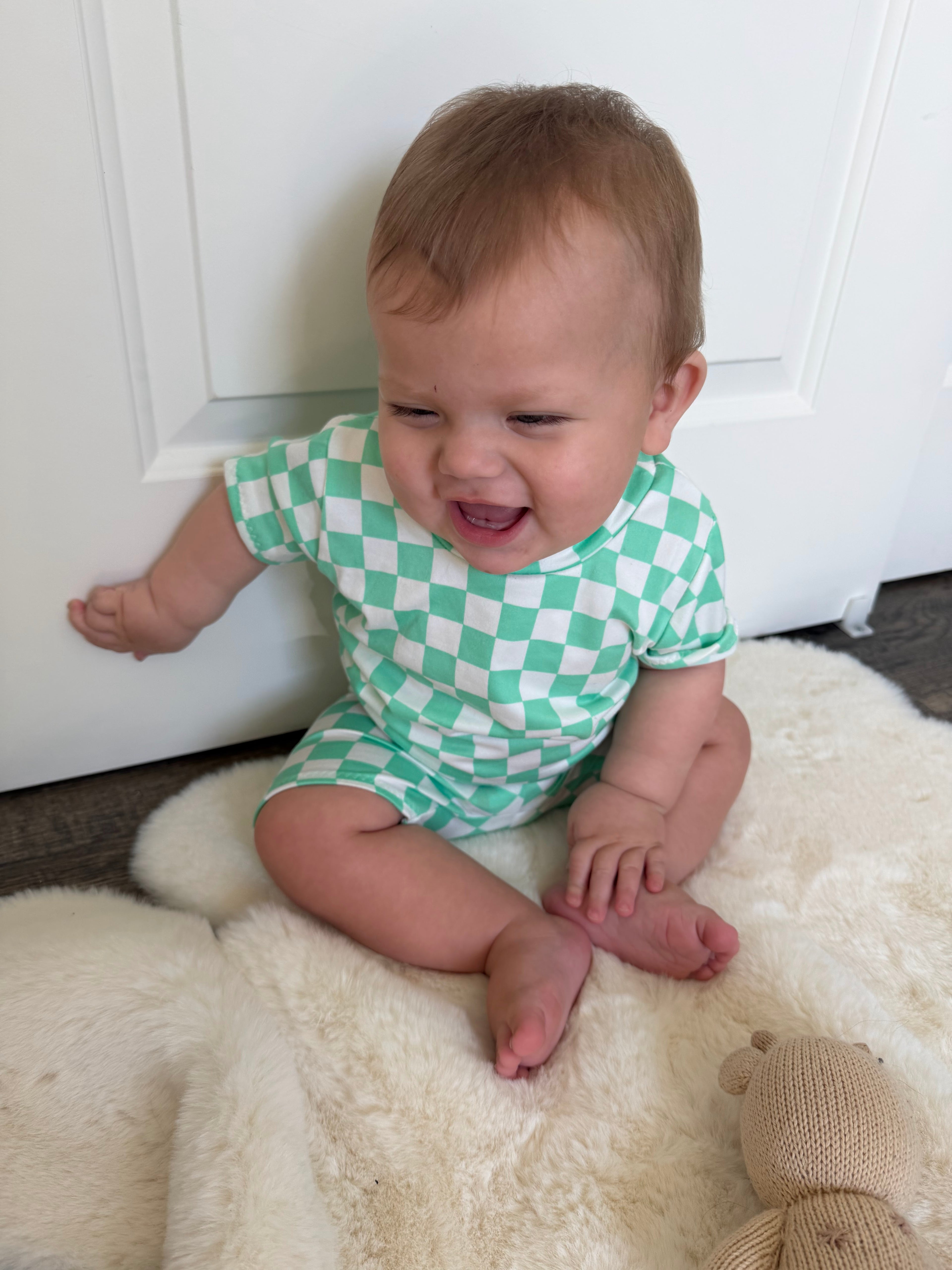 Green Checkered Biker Shorts Lounge Set