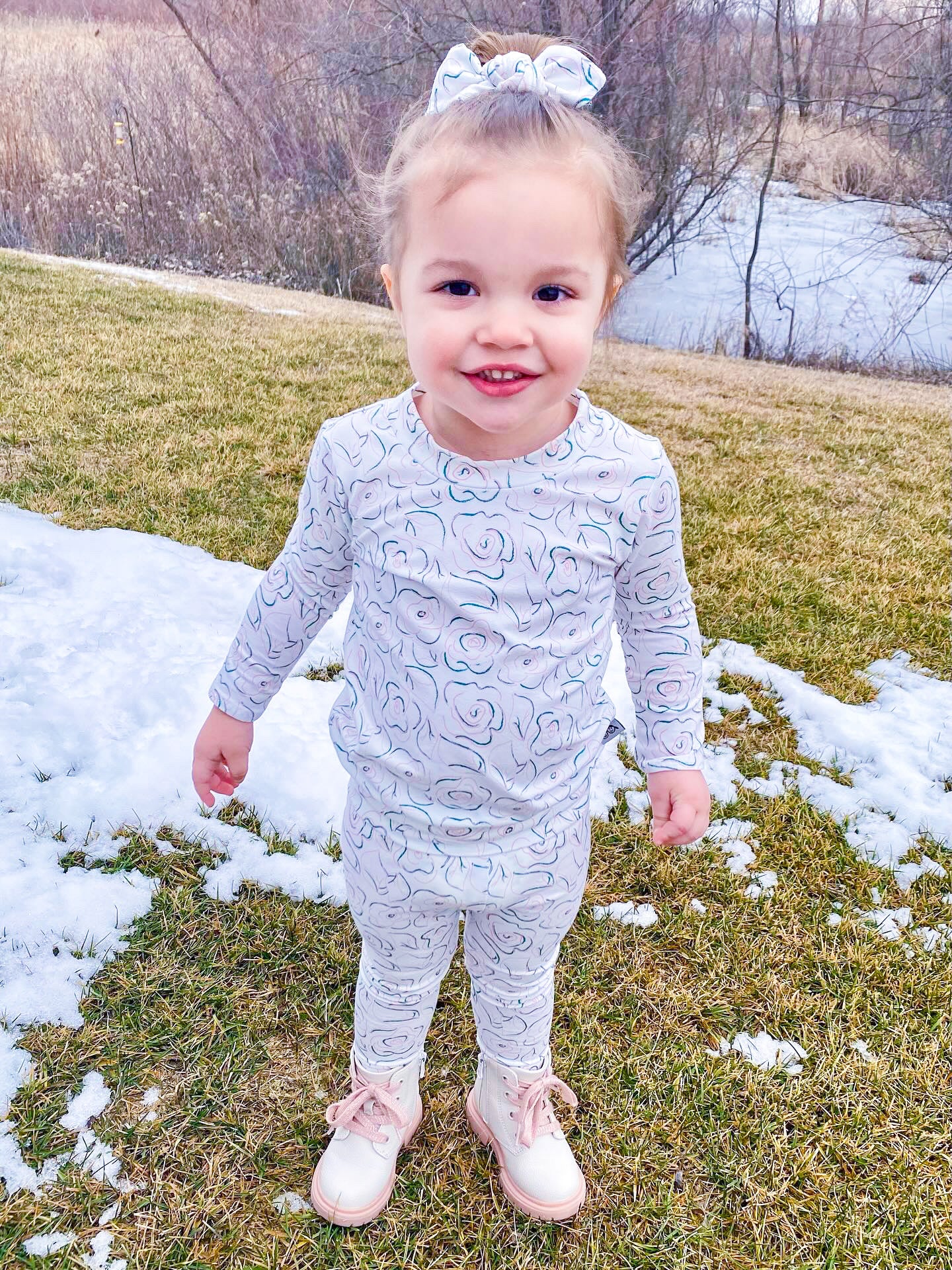 Cute Toddler Girl in Sketched Roses Lounge Set