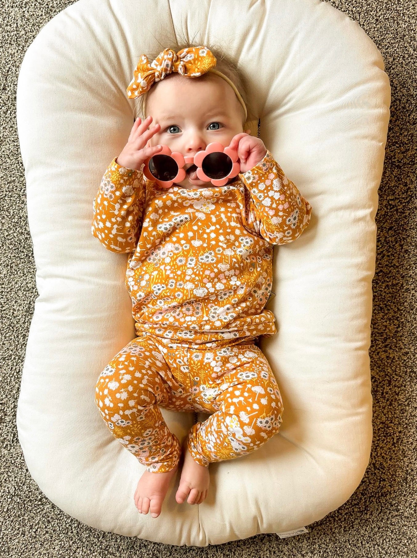 baby girl in Mustard Floral Lounge Set
