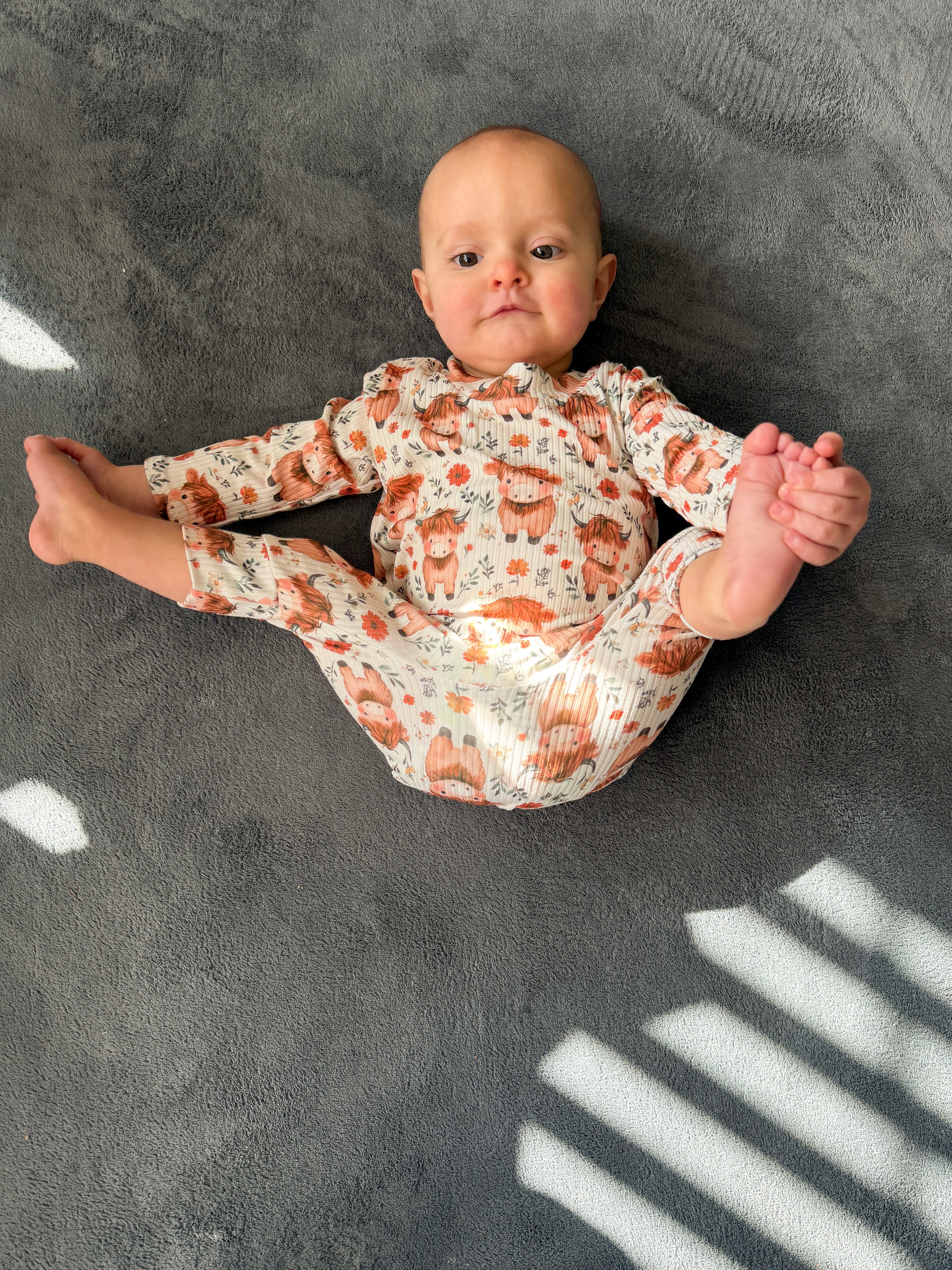 Highland Cow Blooms Ribbed Harem Romper