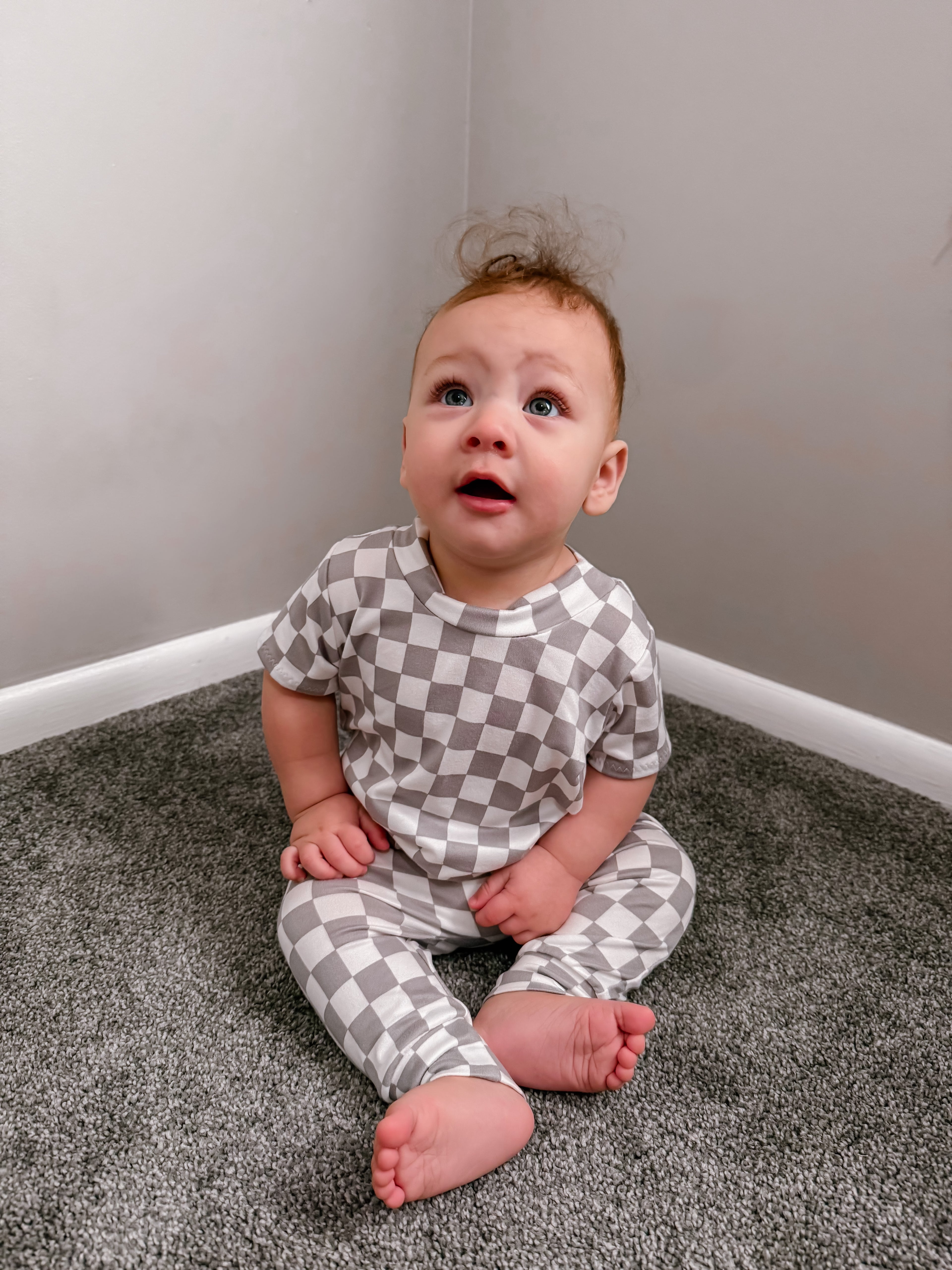 Grey Retro Checkered Harem Romper