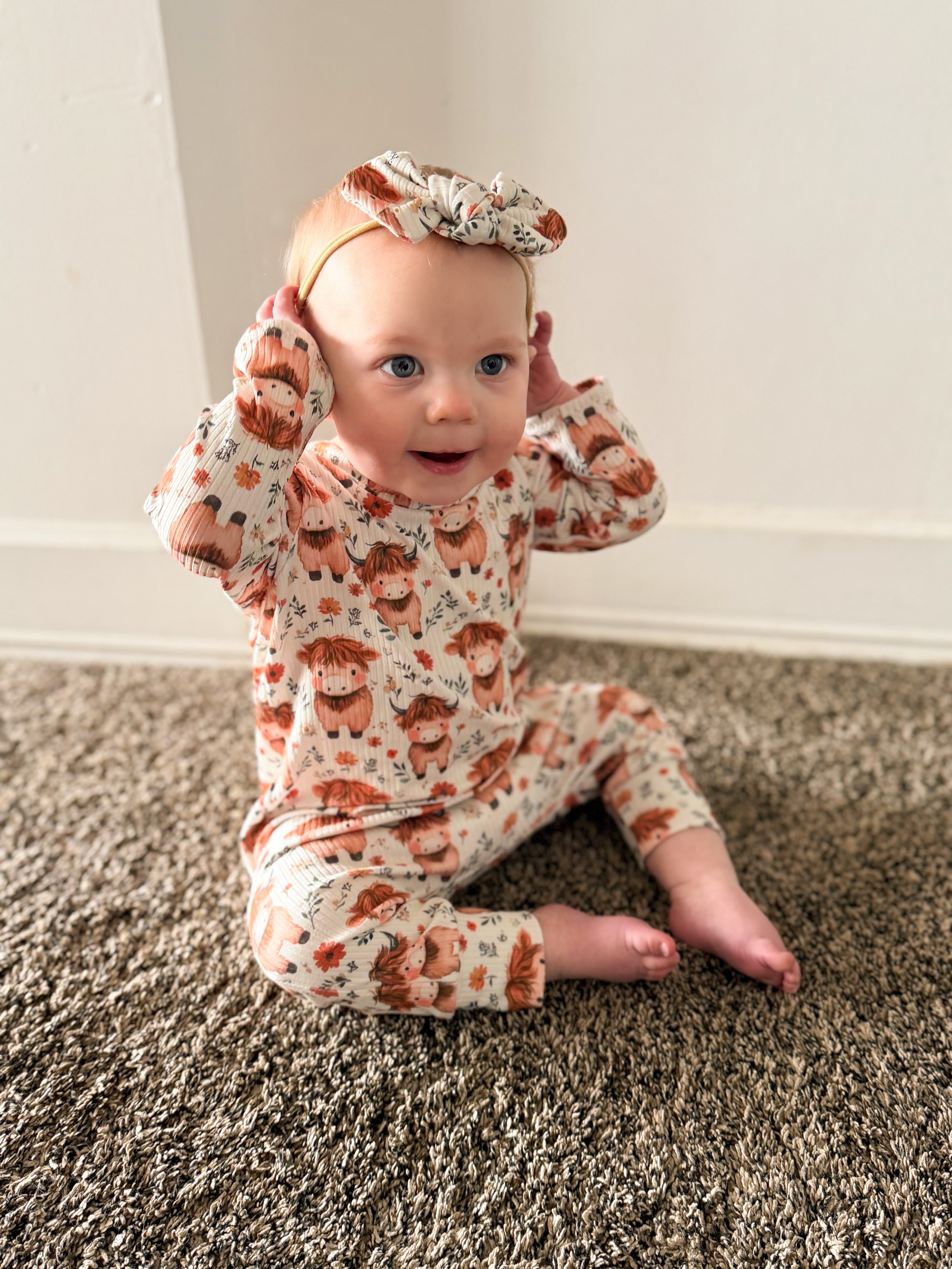 Highland Cow Blooms Ribbed Harem Romper