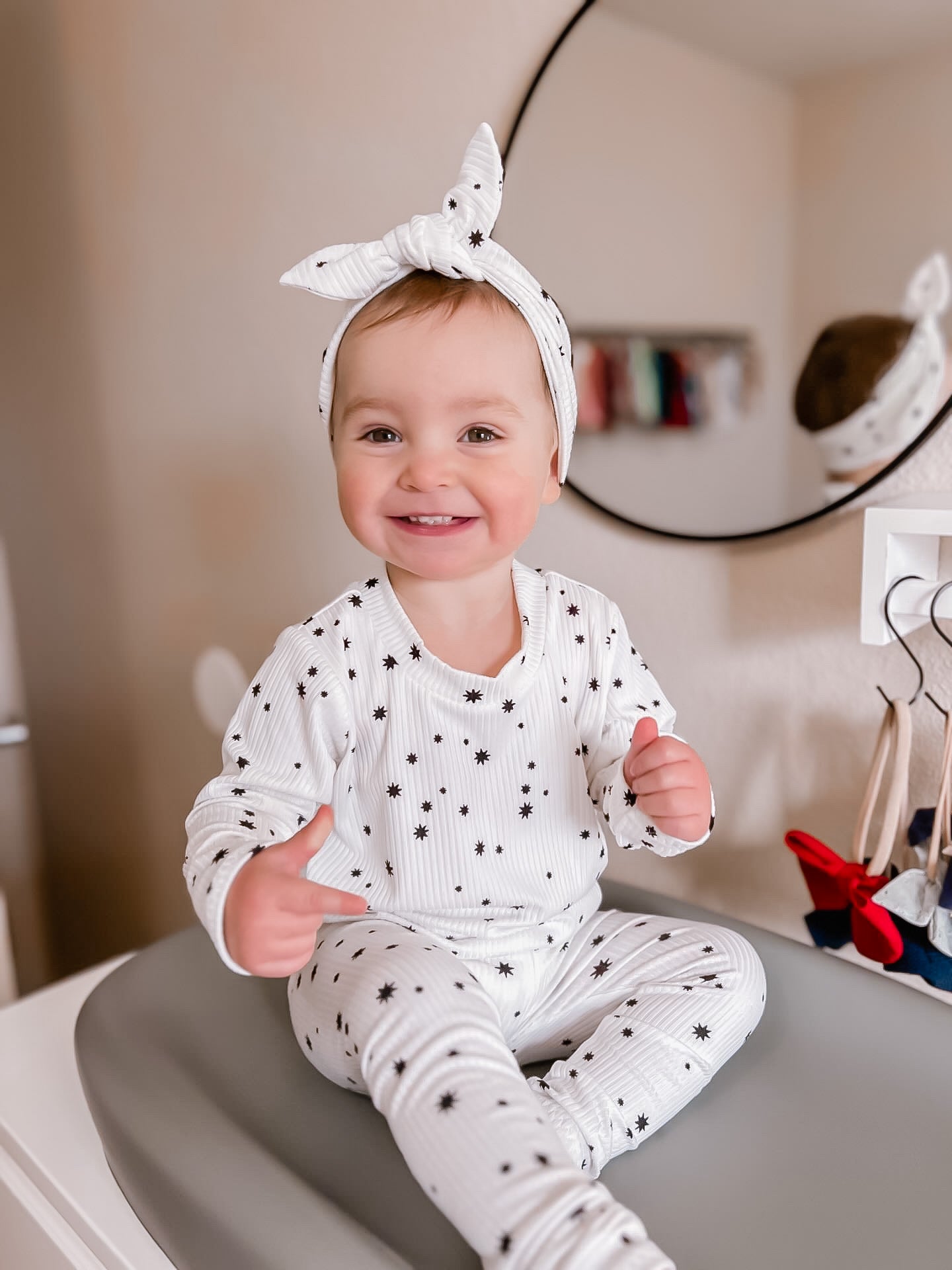 Toddler Girl in My Lucky Stars on White Ribbed Lounge Set