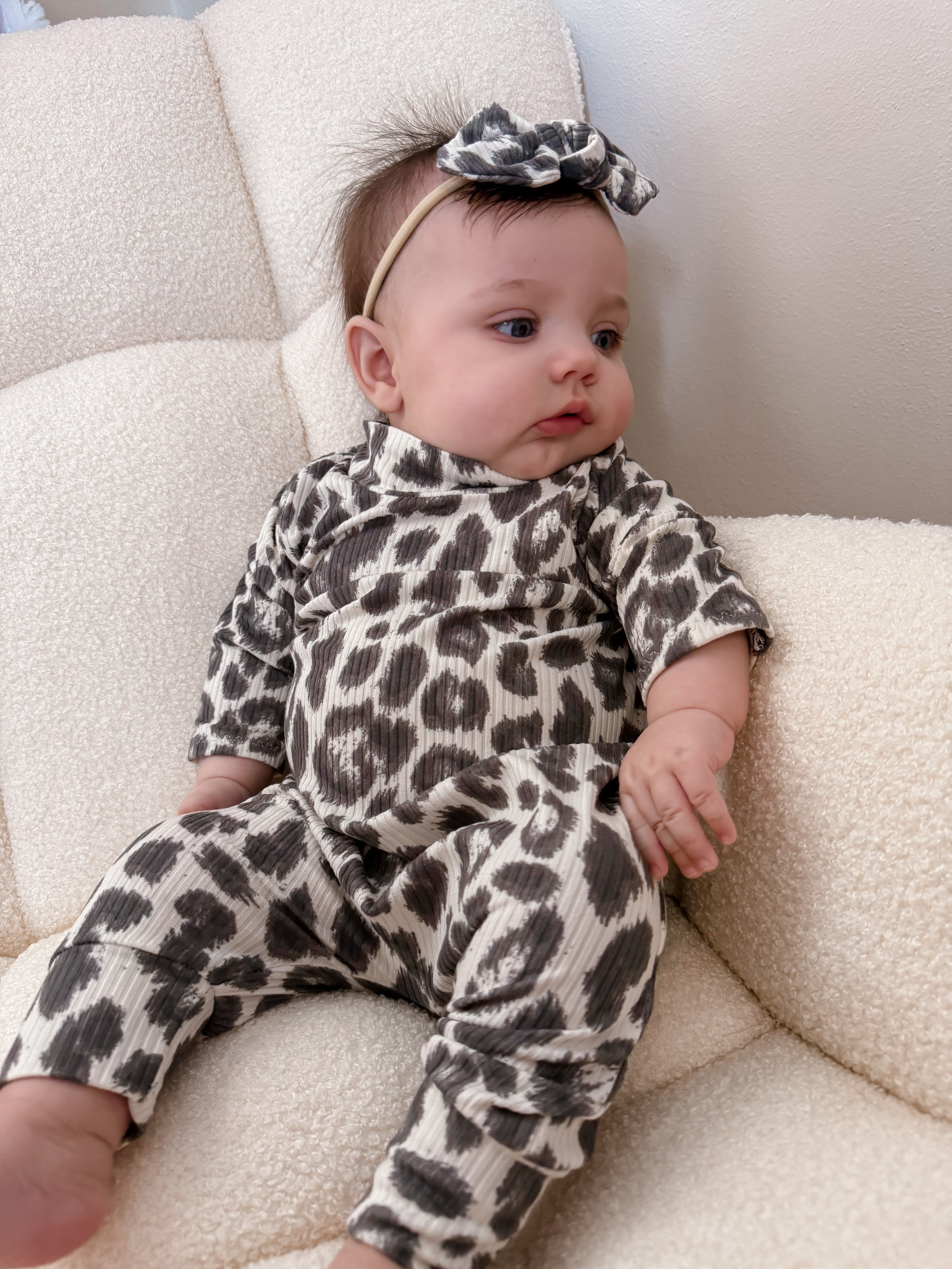Grey Cheetah on Ivory Harem Romper