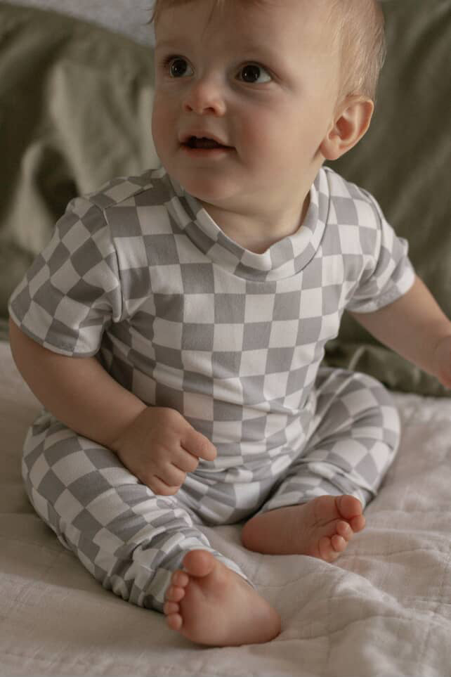 Grey Retro Checkered Harem Romper