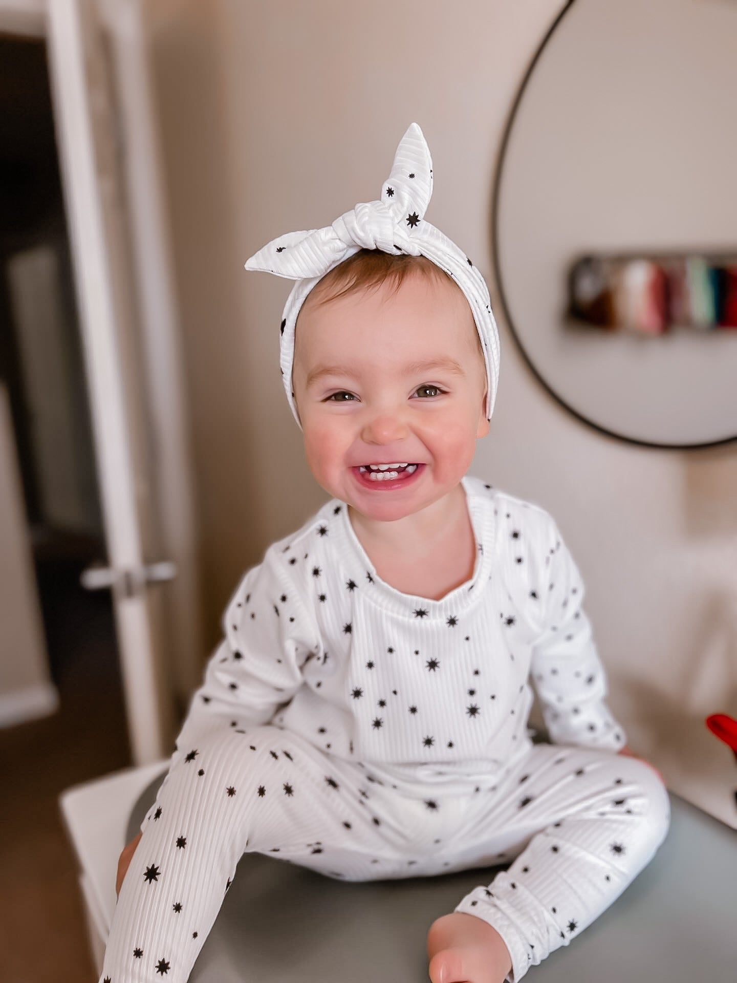 Toddler Girl in My Lucky Stars on White Ribbed Lounge Set