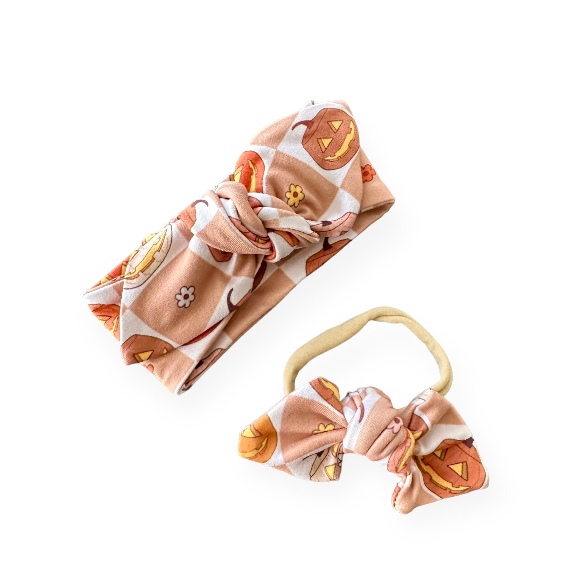 Checkered Pumpkin Bummies and/or Headbands