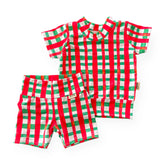 Christmas Gingham Biker Shorts Lounge Set