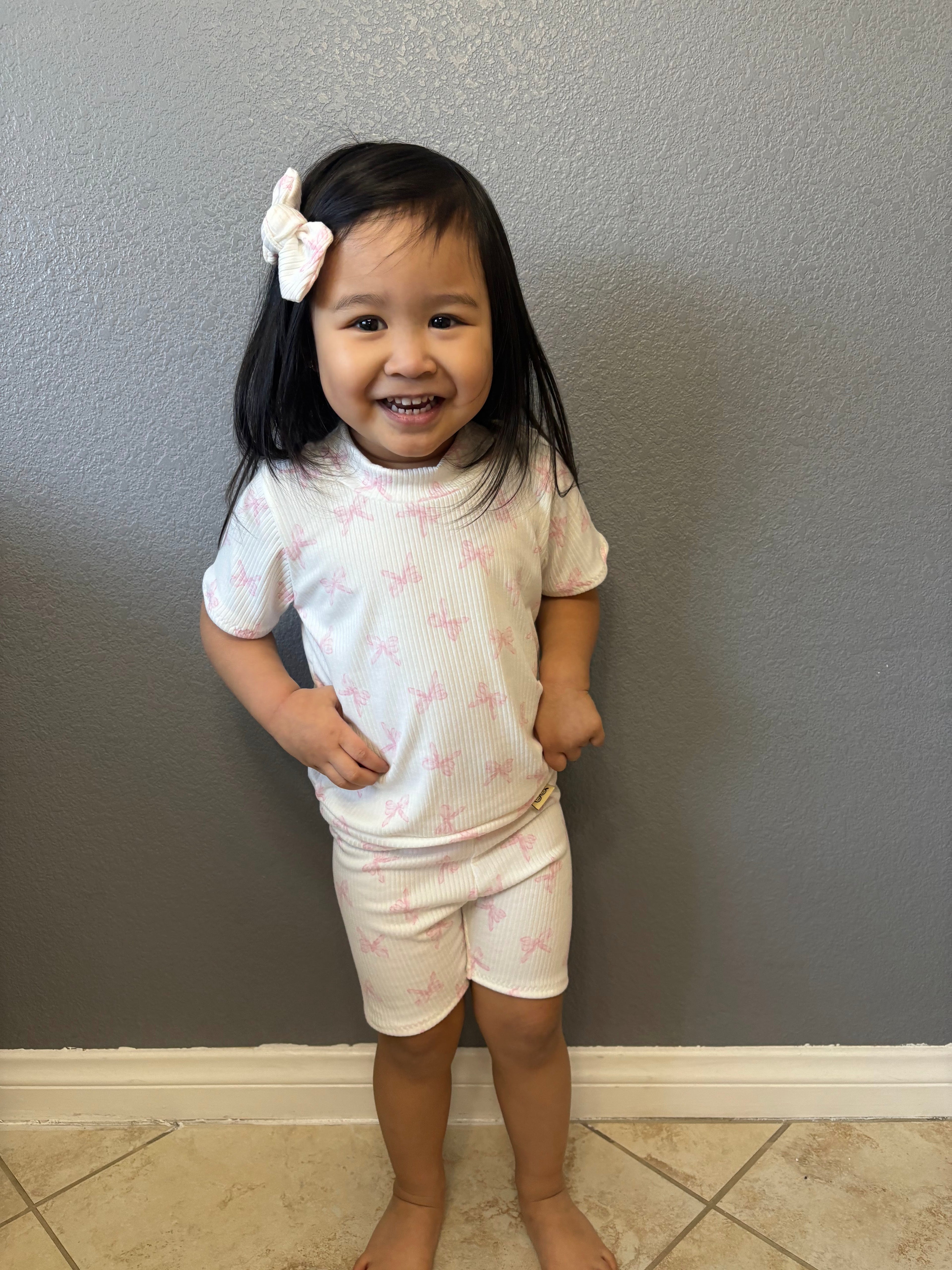 Pink Bows Ribbed Summer Lounge Set