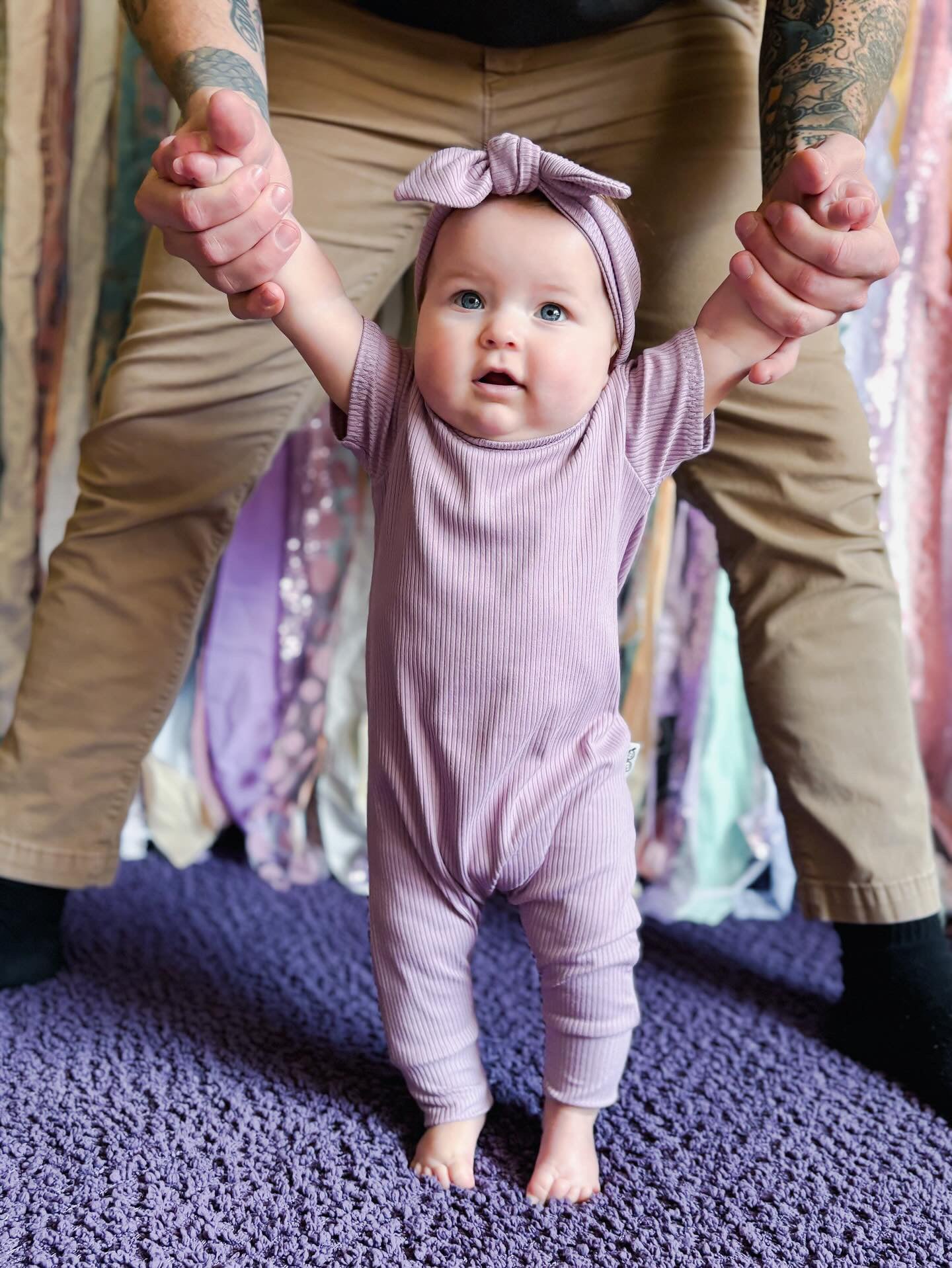 Baby Girl Lavender Ribbed Harem Romper
