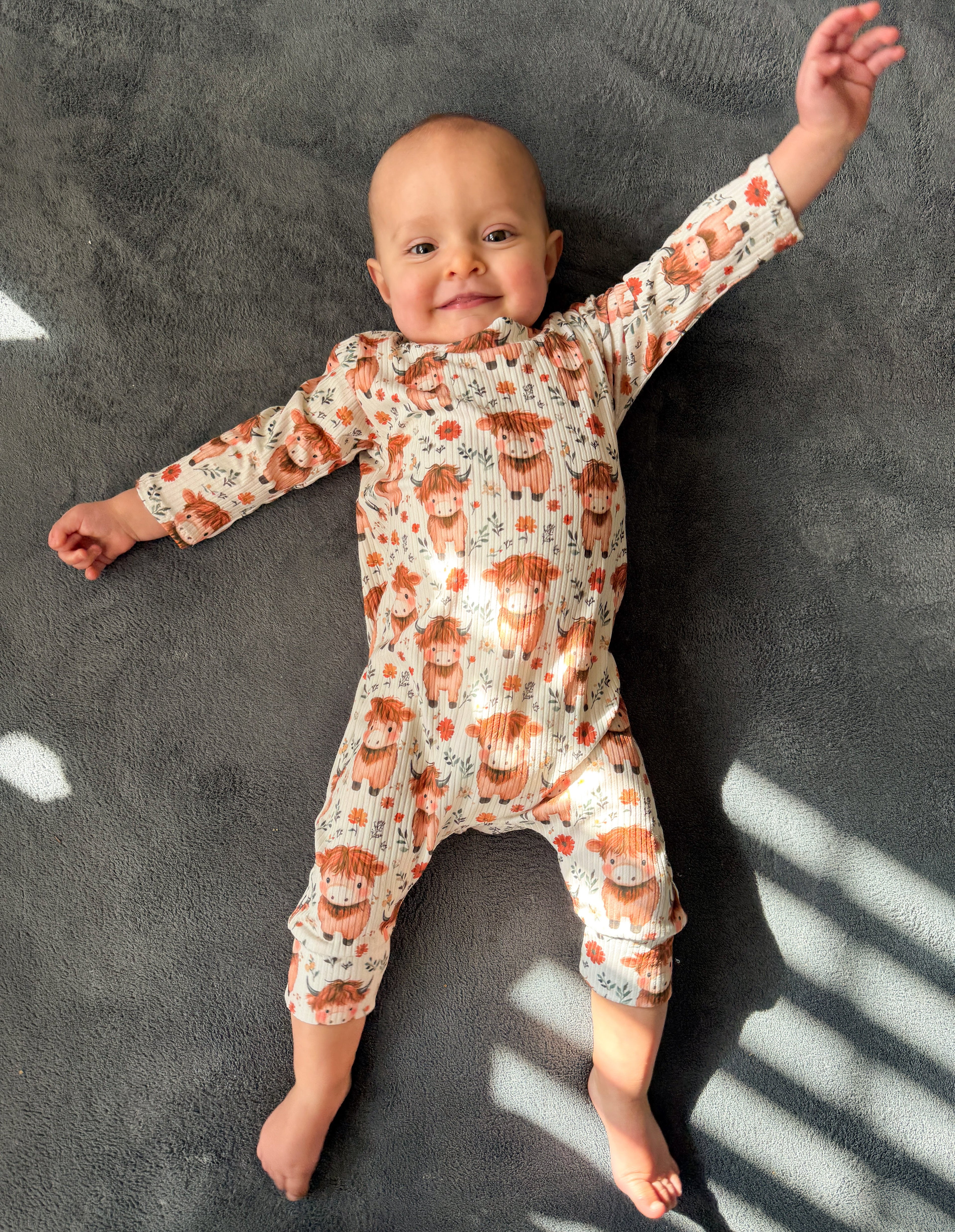 Highland Cow Blooms Ribbed Harem Romper