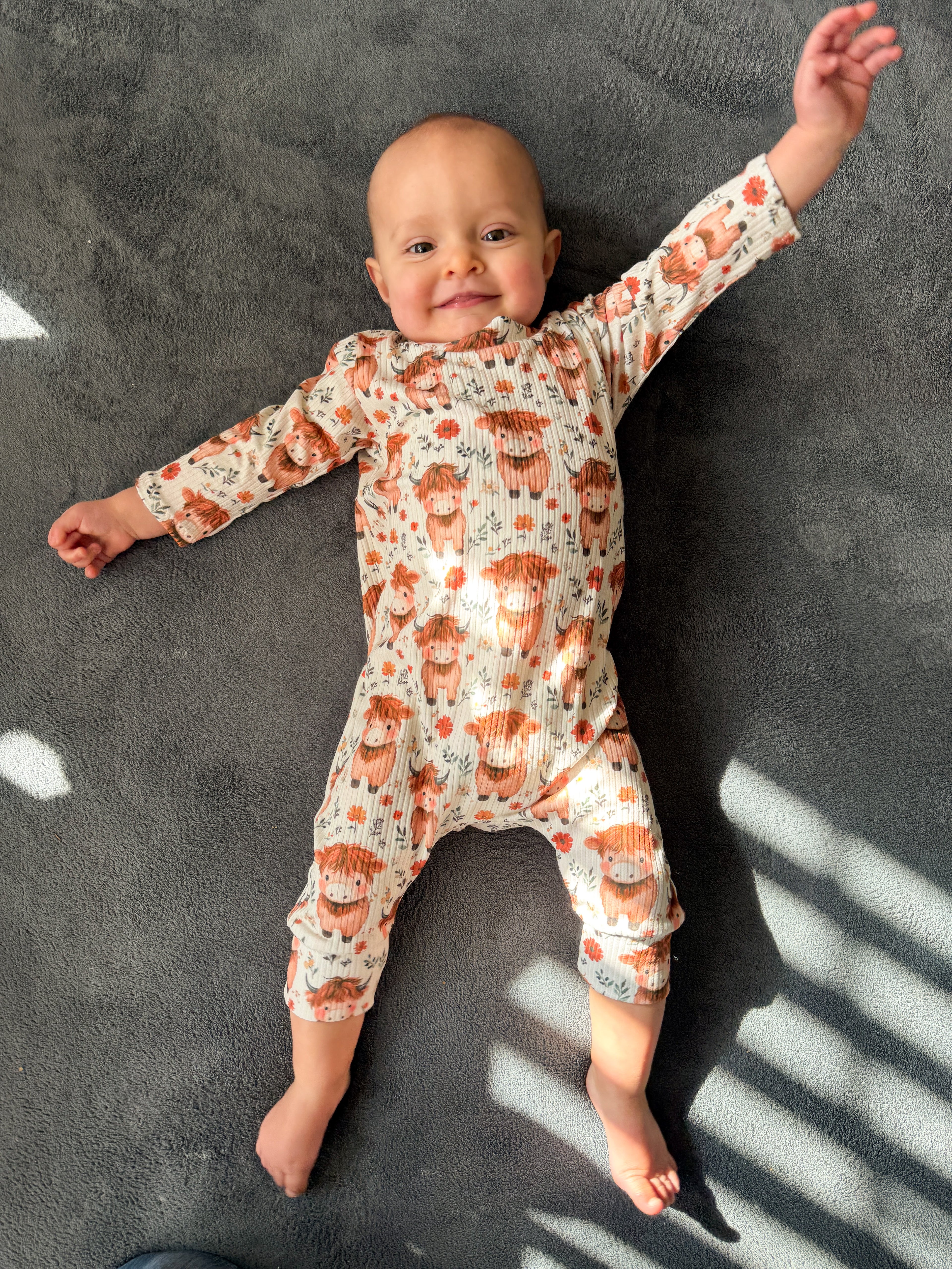 Highland Cow Blooms Ribbed Harem Romper
