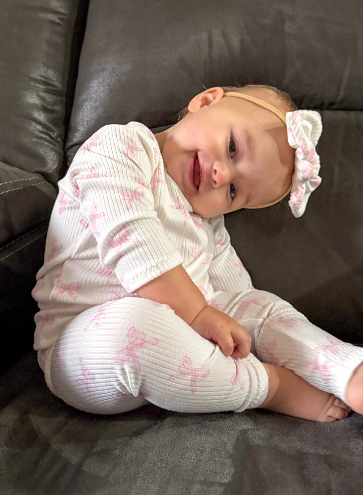 Pink Bows Ribbed Lounge Set