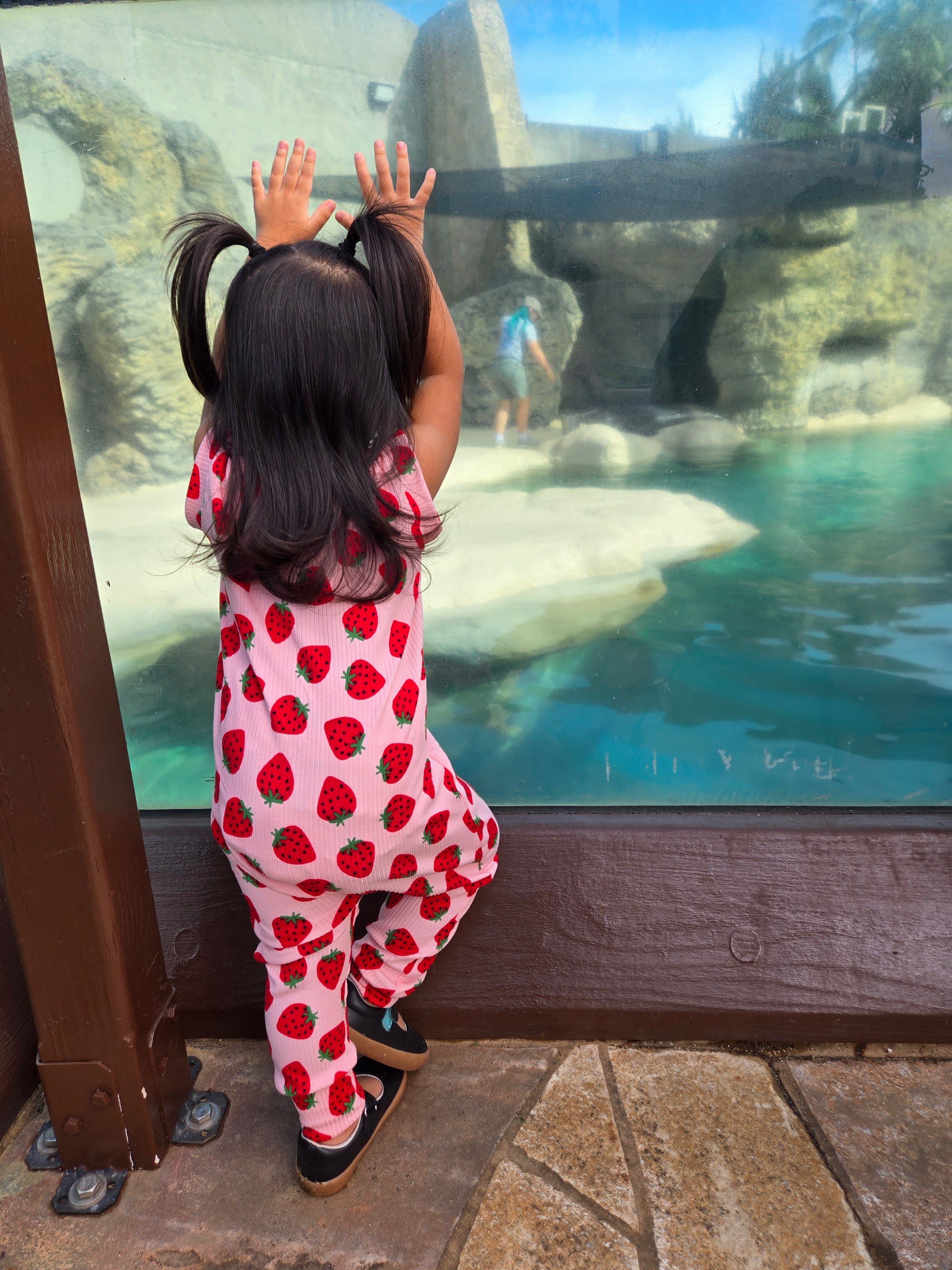 Pink Strawberries Ribbed Harem Romper