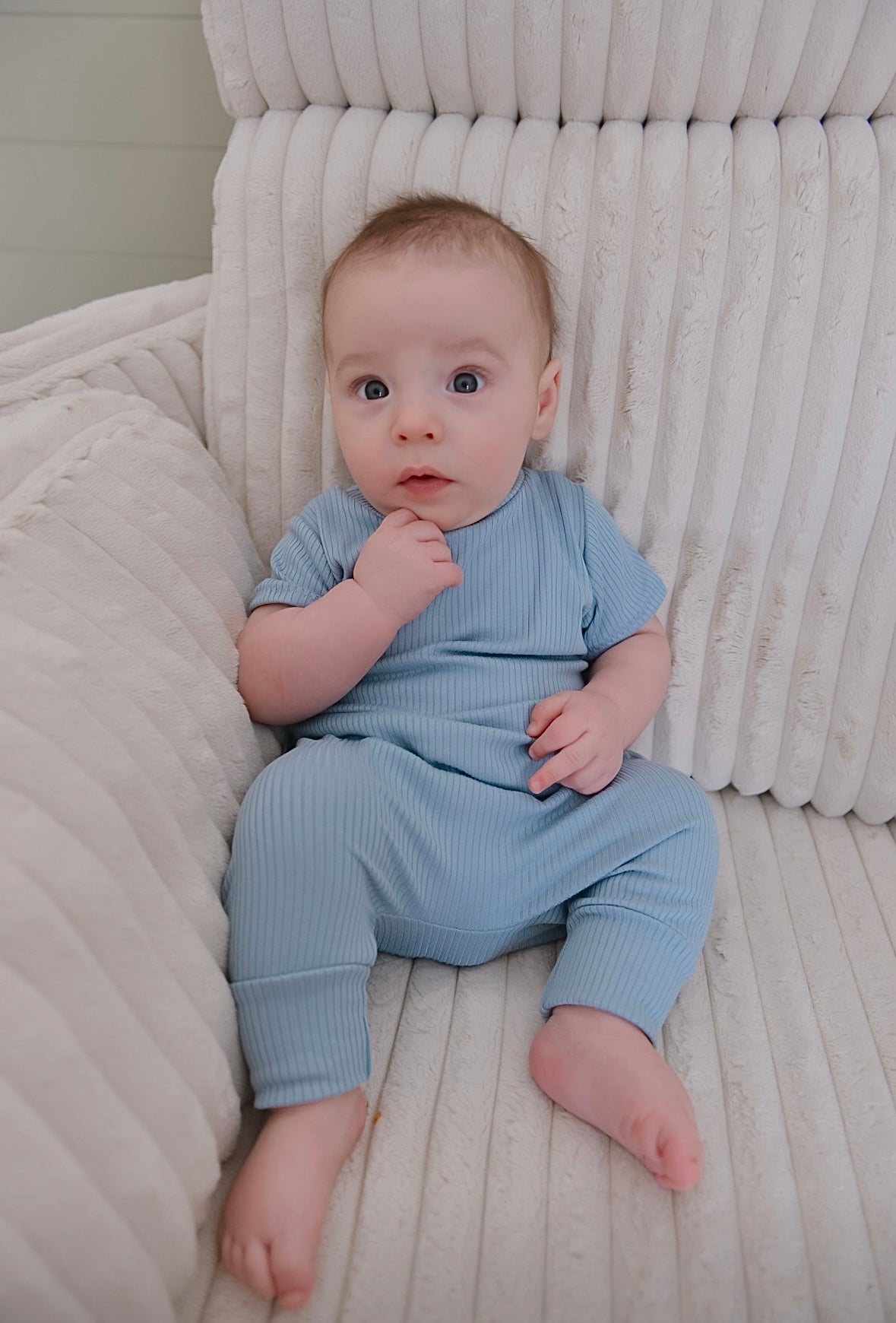 Blue Ribbed Harem Romper