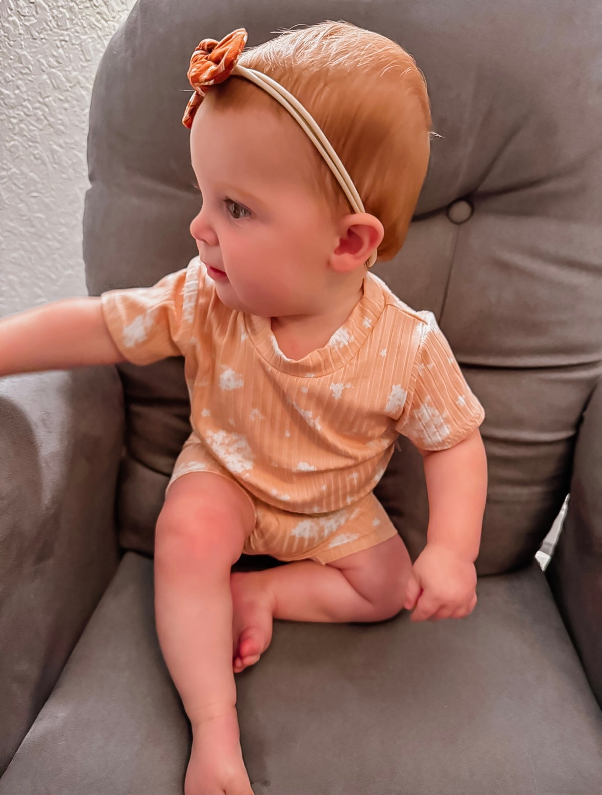 Minimal Floral Blush Ribbed Biker Shorts Lounge Set