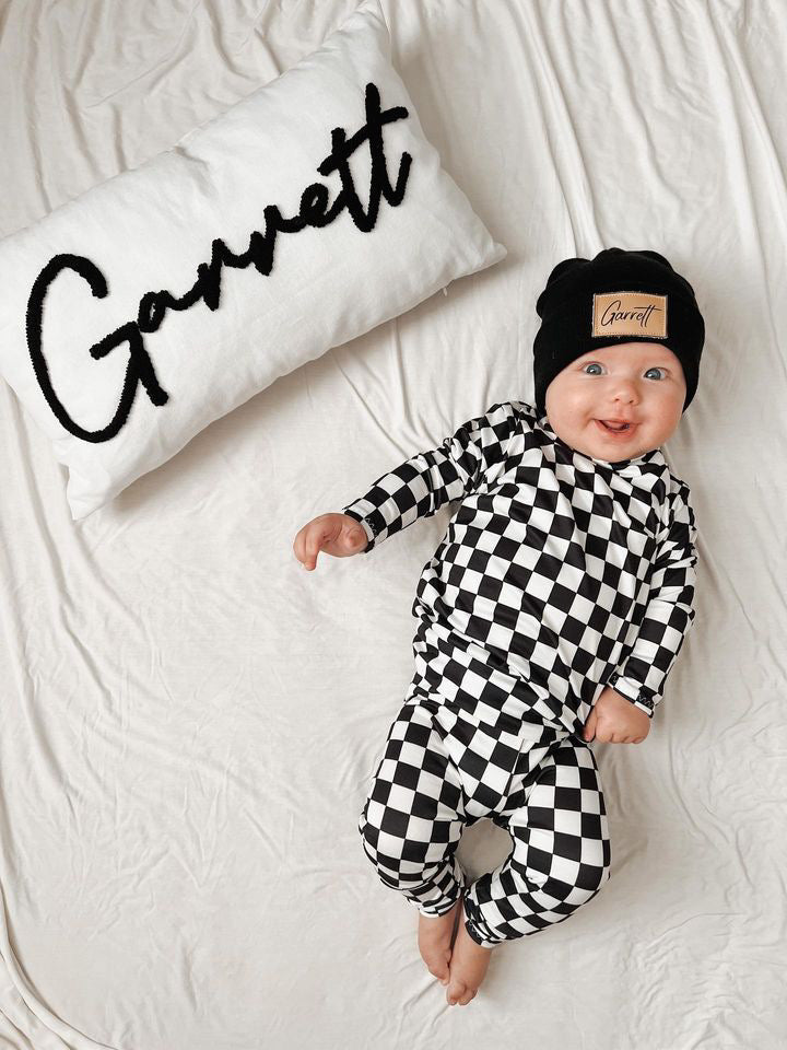 Baby Boy in Black Retro Checkered Lounge Set