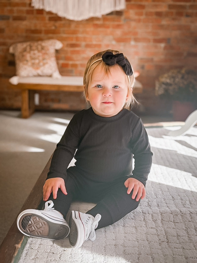 Black Ribbed Harem Romper
