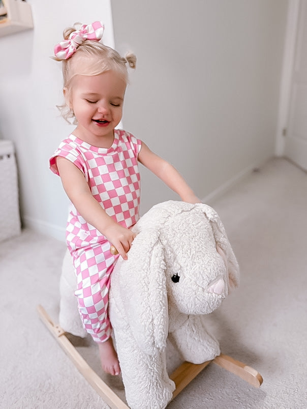 Pink Retro Checkered Harem Romper