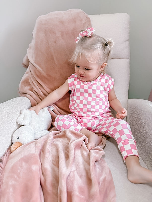 Pink Retro Checkered Harem Romper