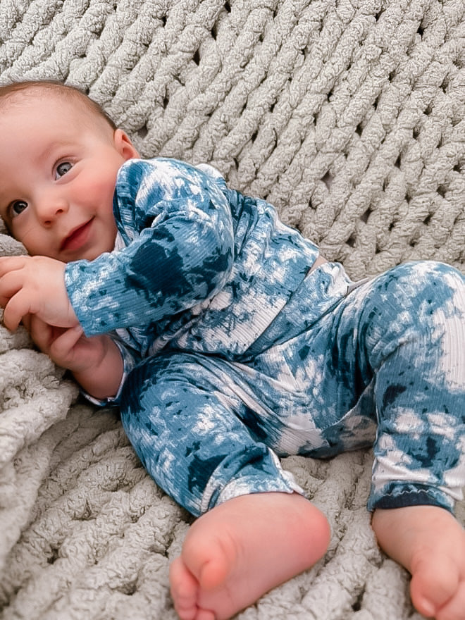 Denim Tie Dye Ribbed Lounge Set