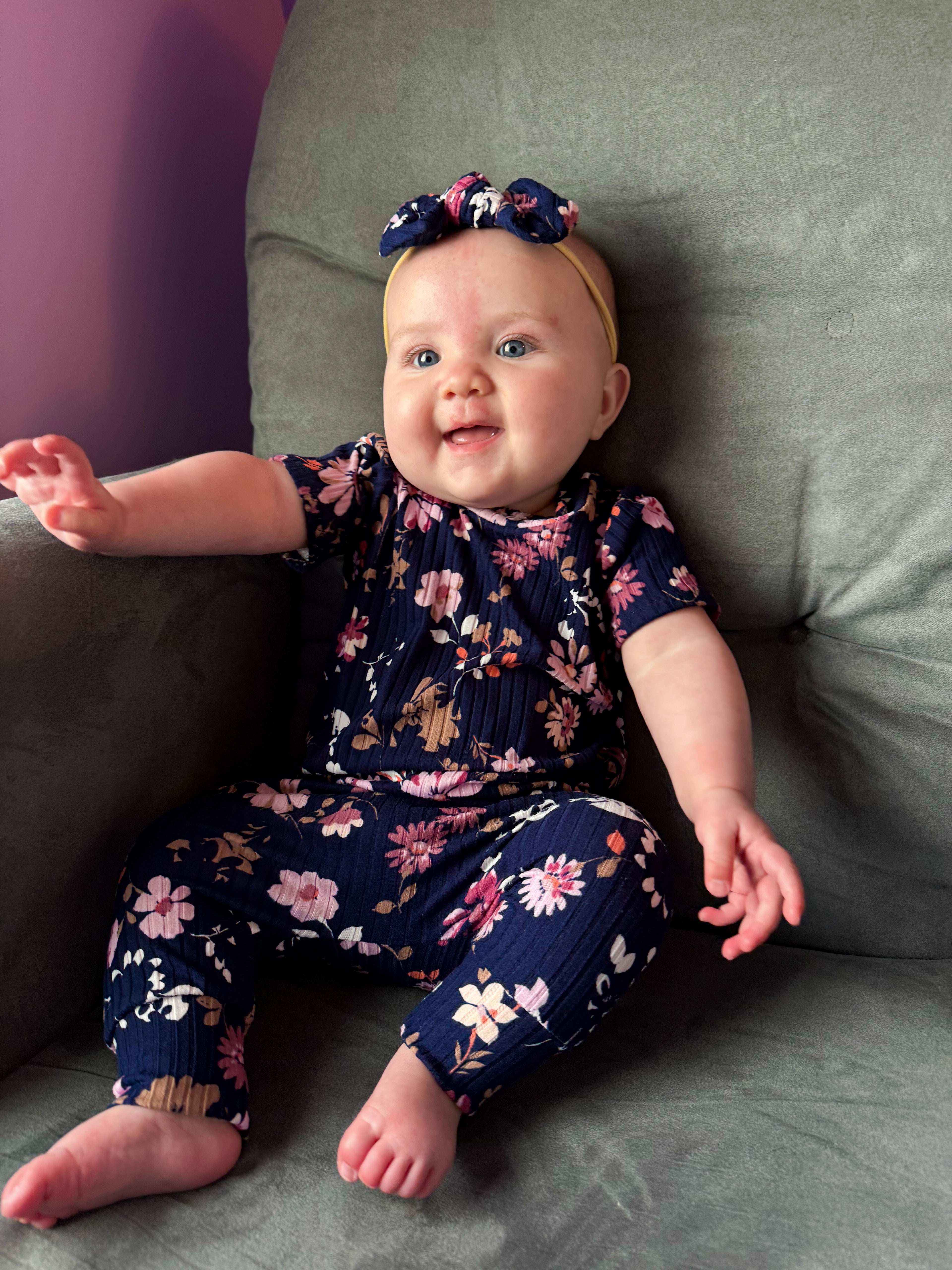 Navy Floral Ribbed Harem Romper