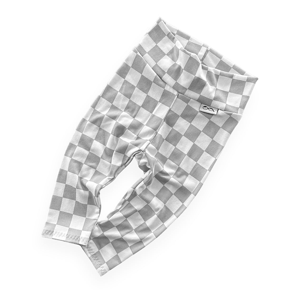 Gray and white checkered pants on a white background