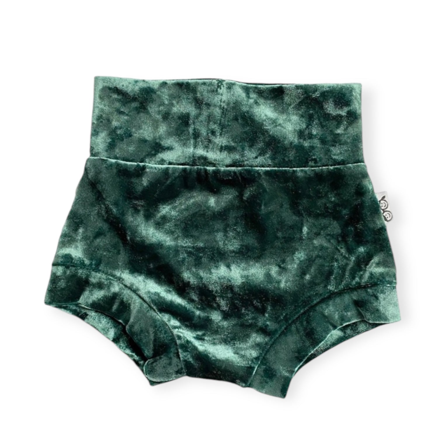 Green Velvet Bummies featuring a soft, high-waisted design. Handmade for babies and toddlers, perfect for holiday celebrations, special occasions, or everyday wear.