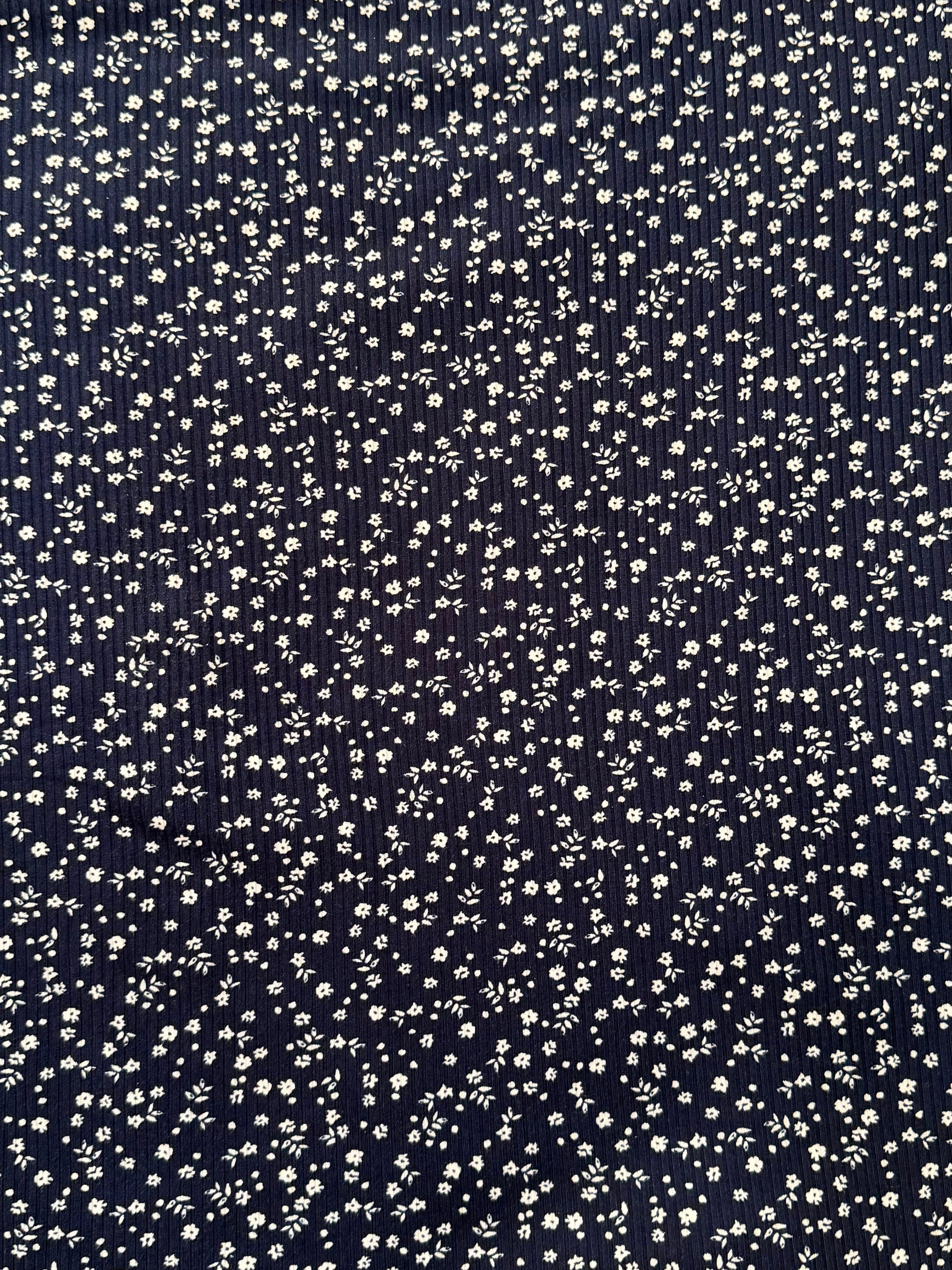 Little Wildflowers Navy Blue Ribbed - Limited Vault Fabric