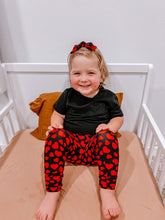 Red Hearts on Black Leggings