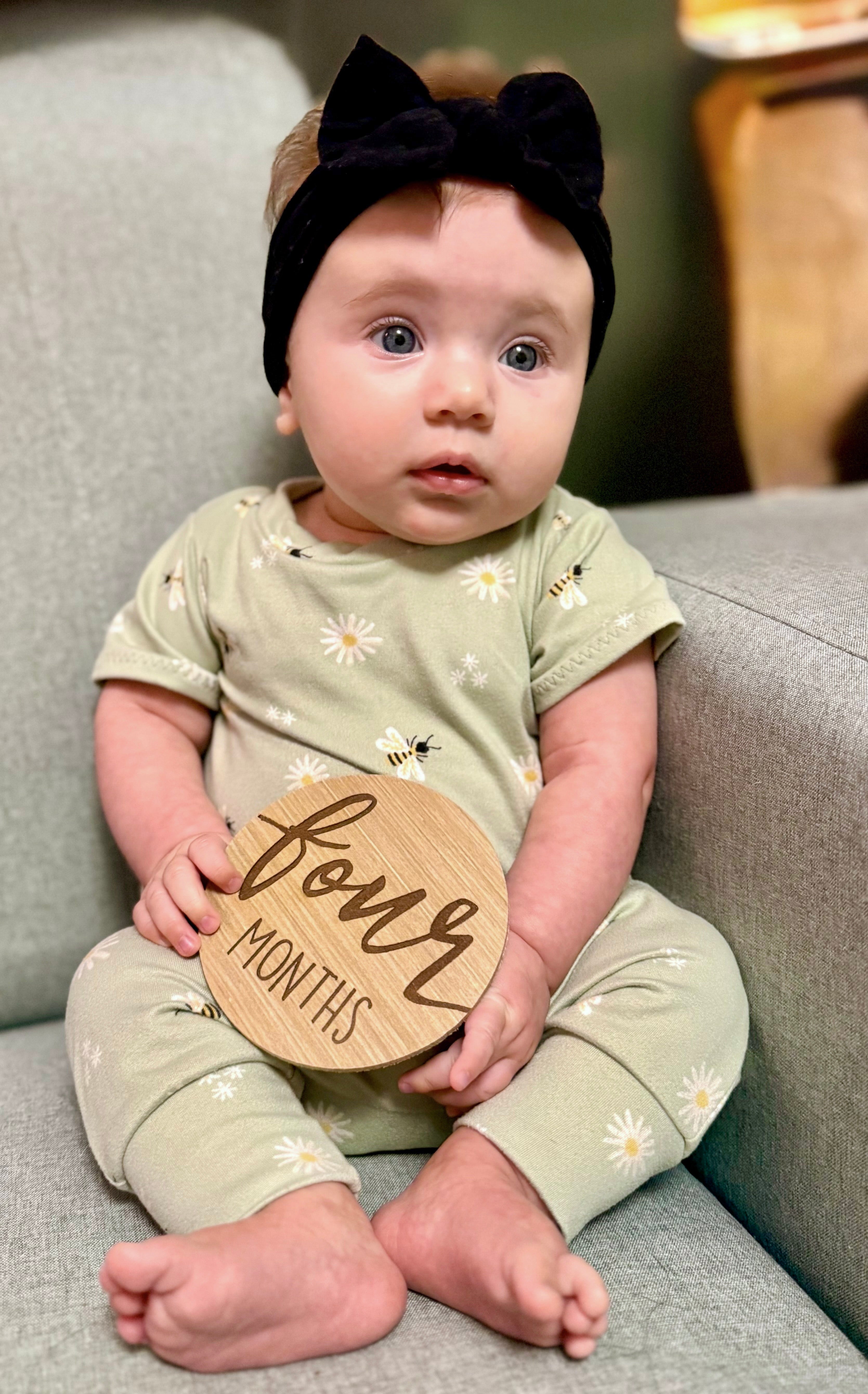 Daisy Bees on Sage Green Harem Romper