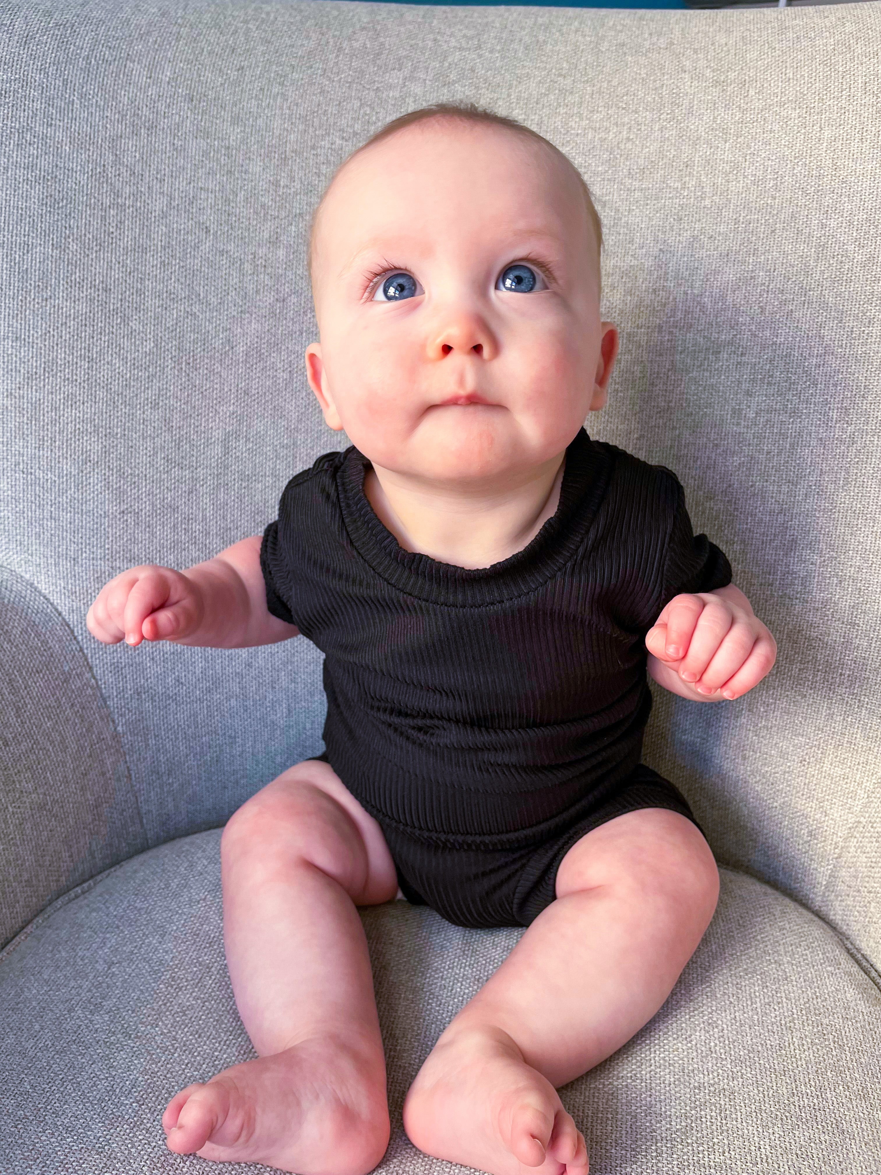 Baby Boy in Black Ribbed Summer Lounge Set