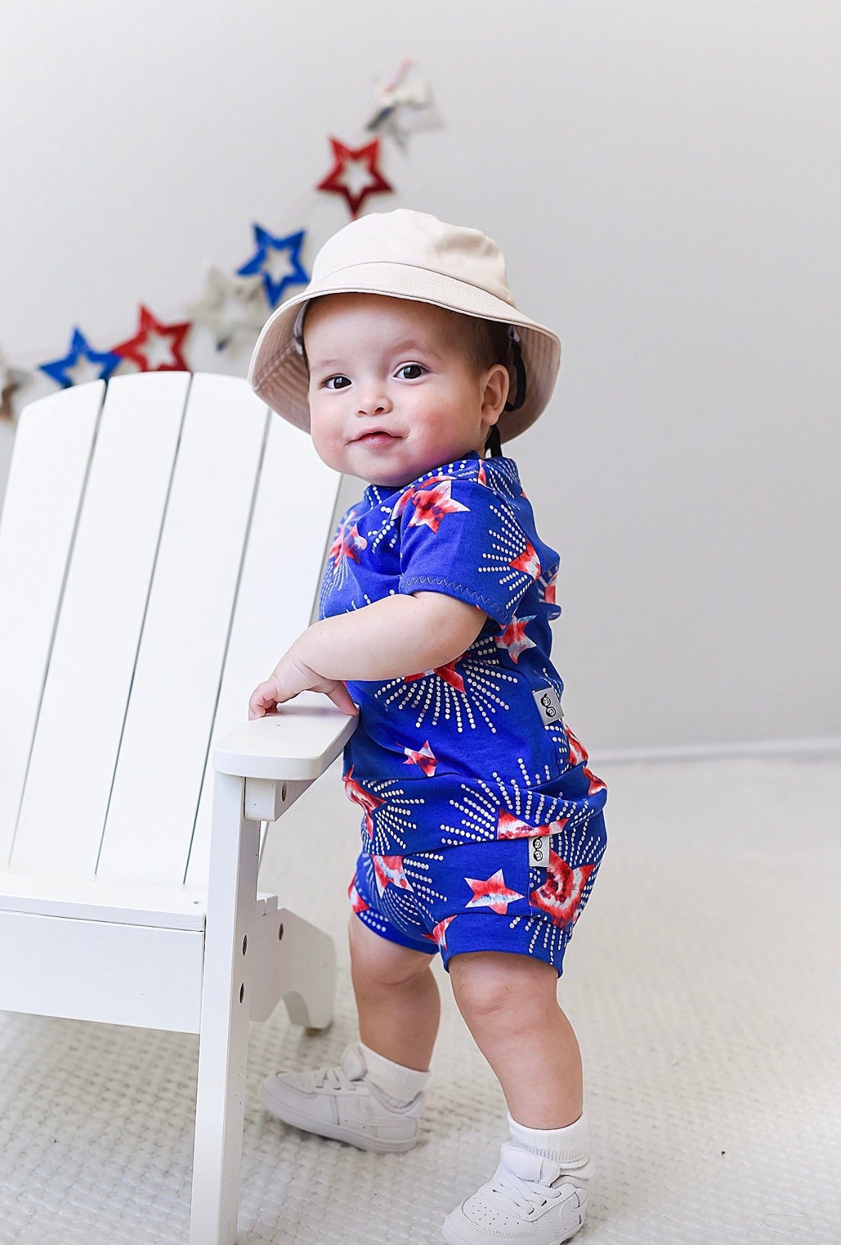 Patriotic Tie Dye Star on Blue Summer Lounge Set