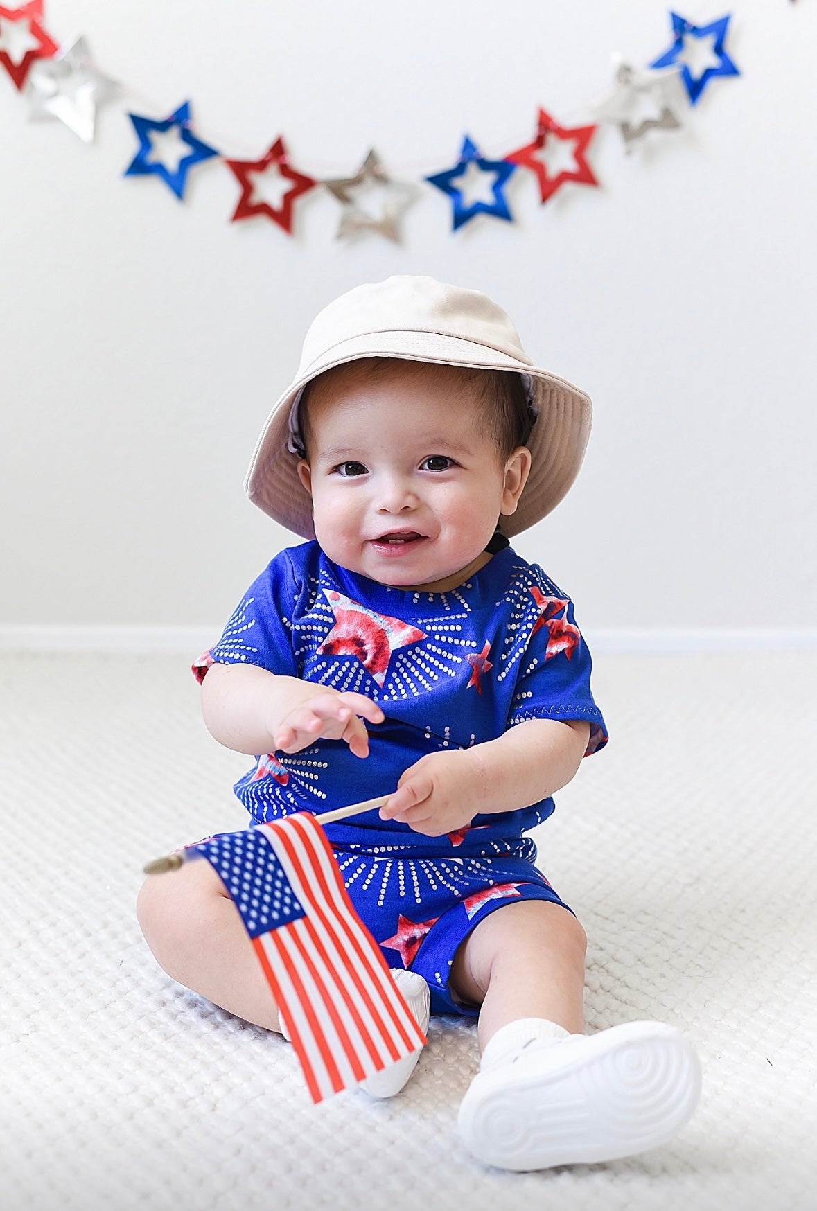 Patriotic Tie Dye Star on Blue Summer Lounge Set