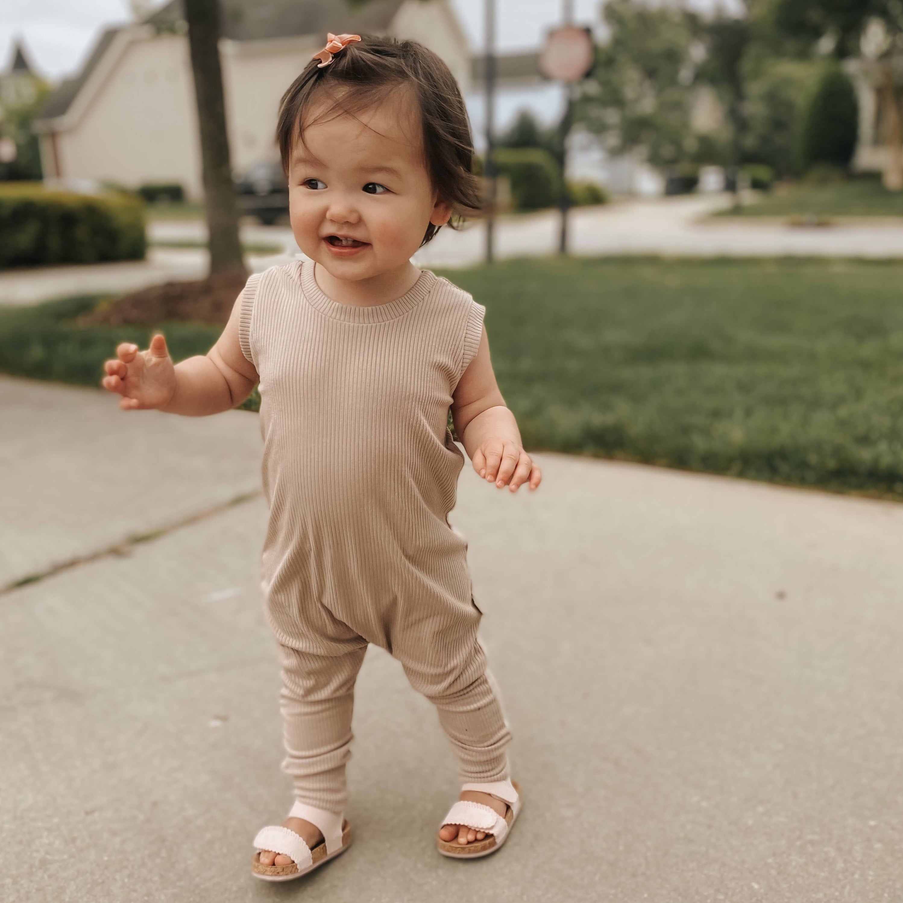 Latte Ribbed Harem Romper