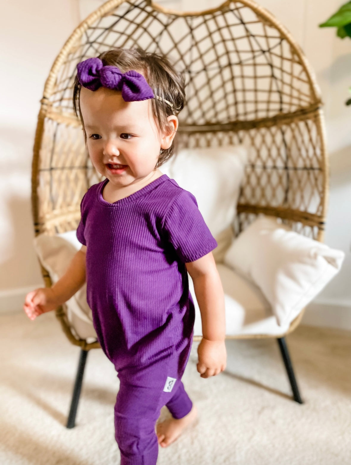Purple Rib Harem Short-Sleeve Romper