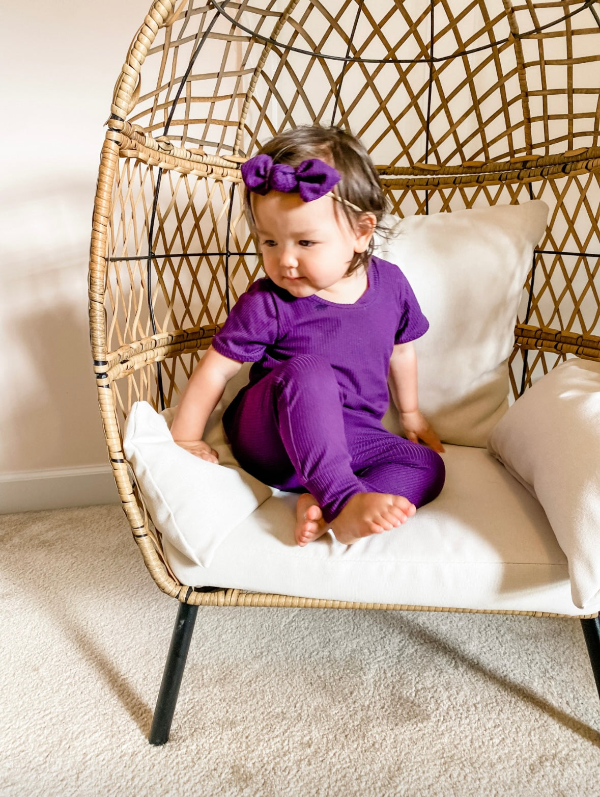 Purple Rib Harem Short-Sleeve Romper