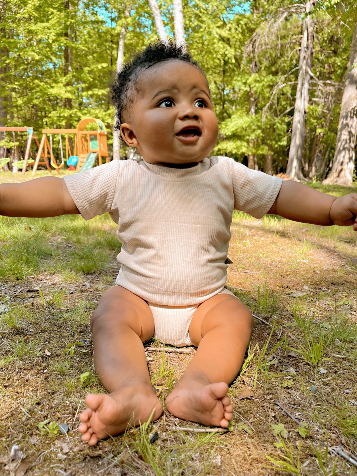 Baby boy in Sand Ribbed Summer Lounge Top