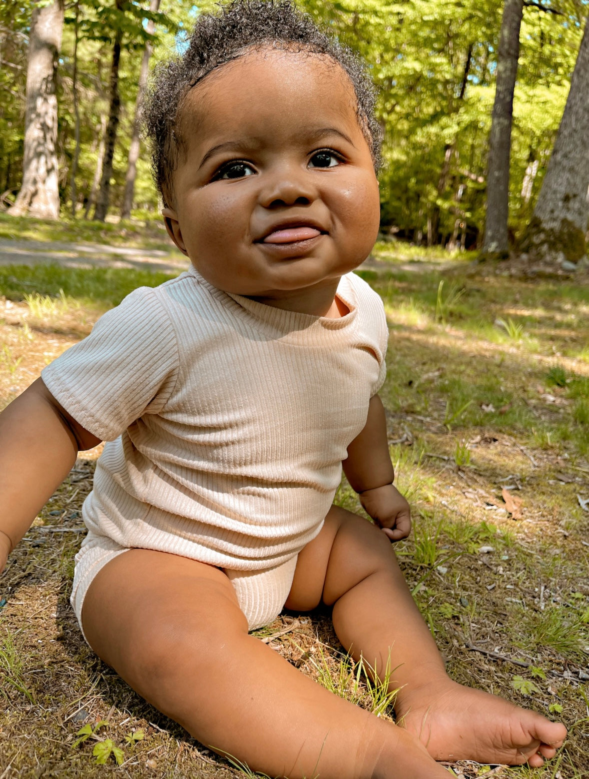 Baby Boy in Sand Ribbed Summer Lounge Set
