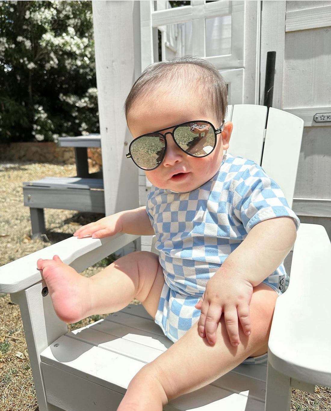 baby in Blue Retro Checkered Summer Lounge Set