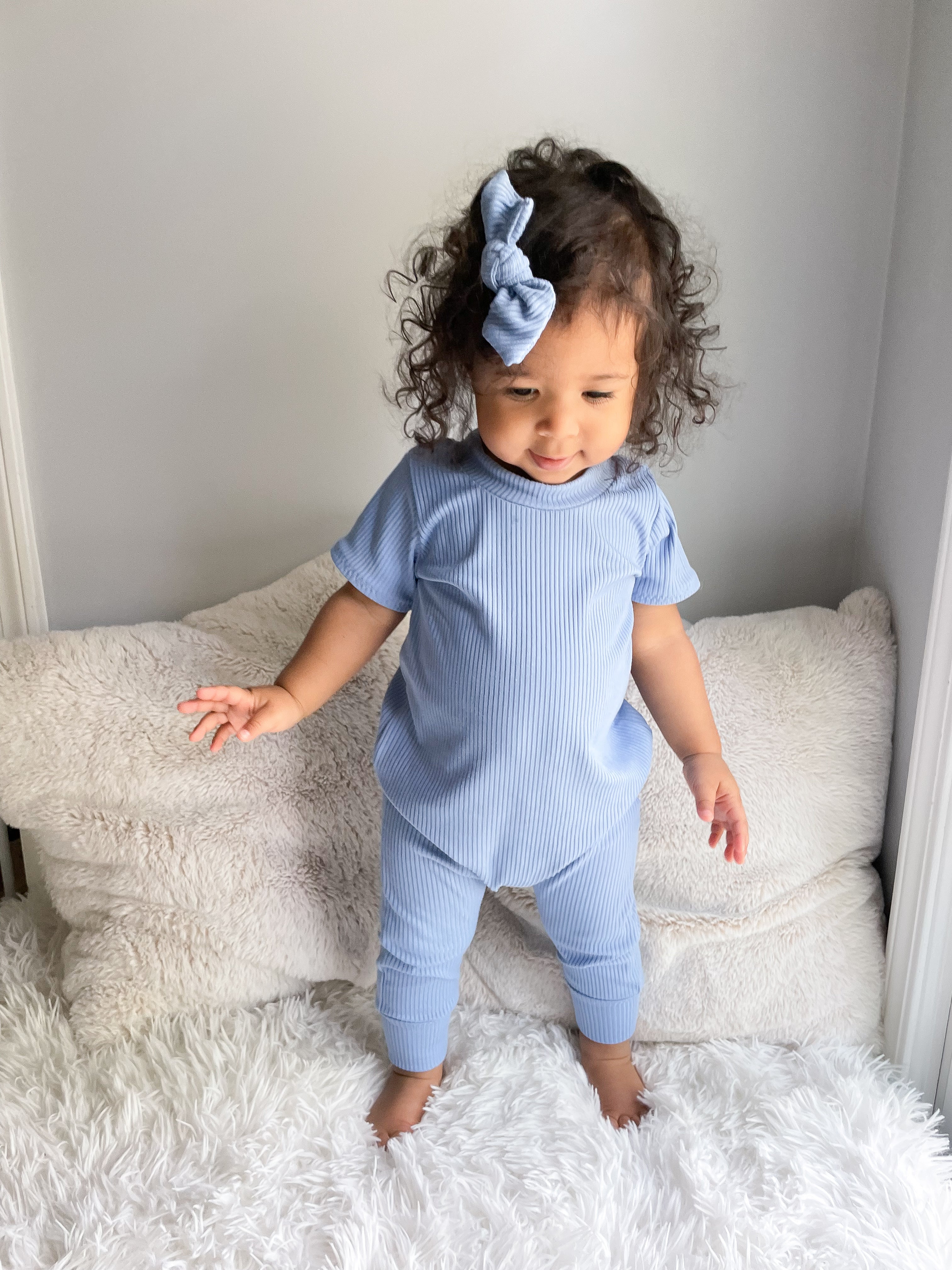 Blue Ribbed Harem Romper