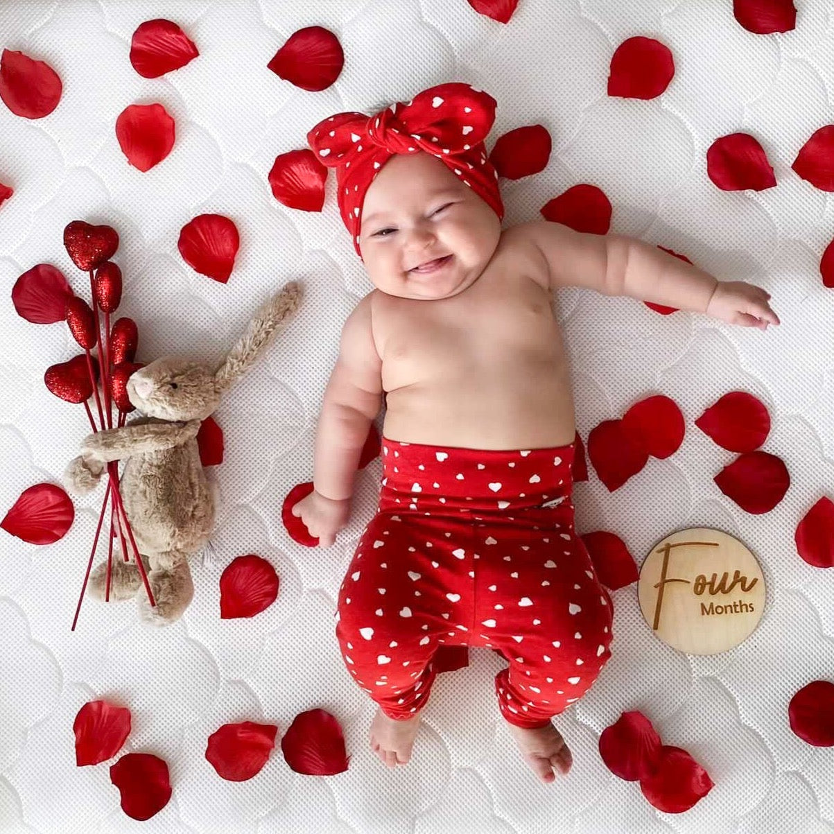 White Dainty Heart on Red Leggings