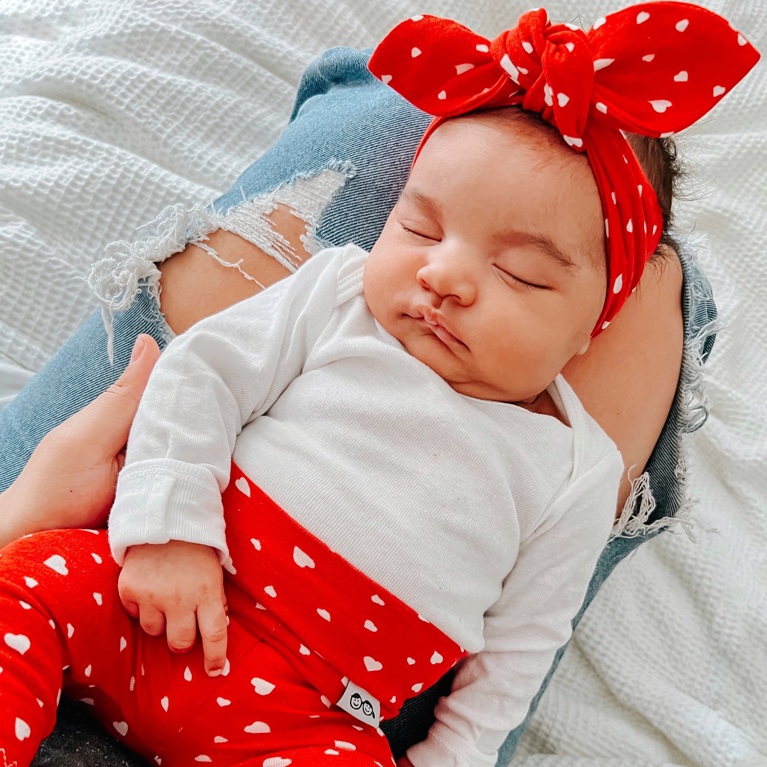 White Dainty Hearts on Red Headbands