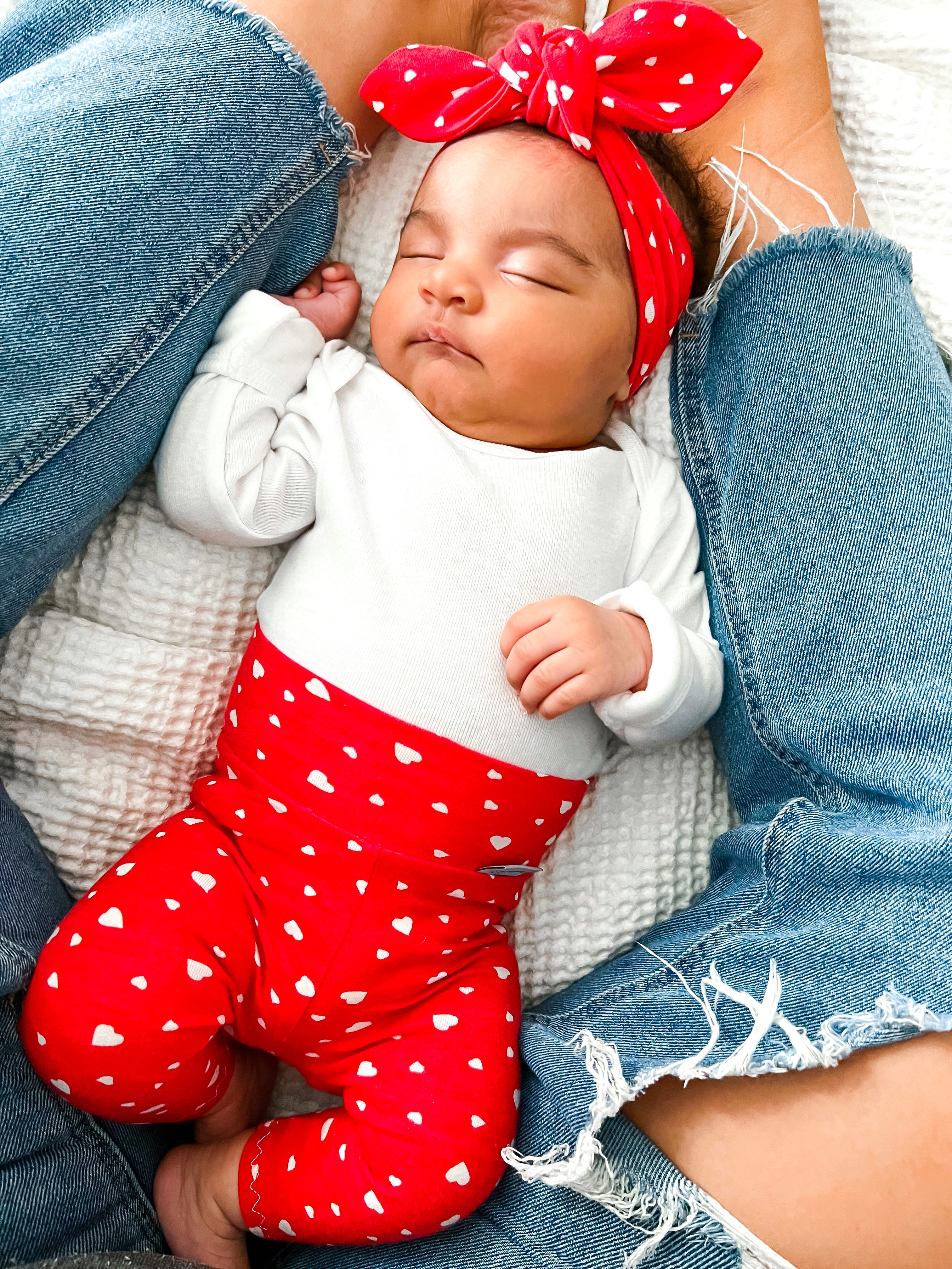 White Dainty Heart on Red Leggings