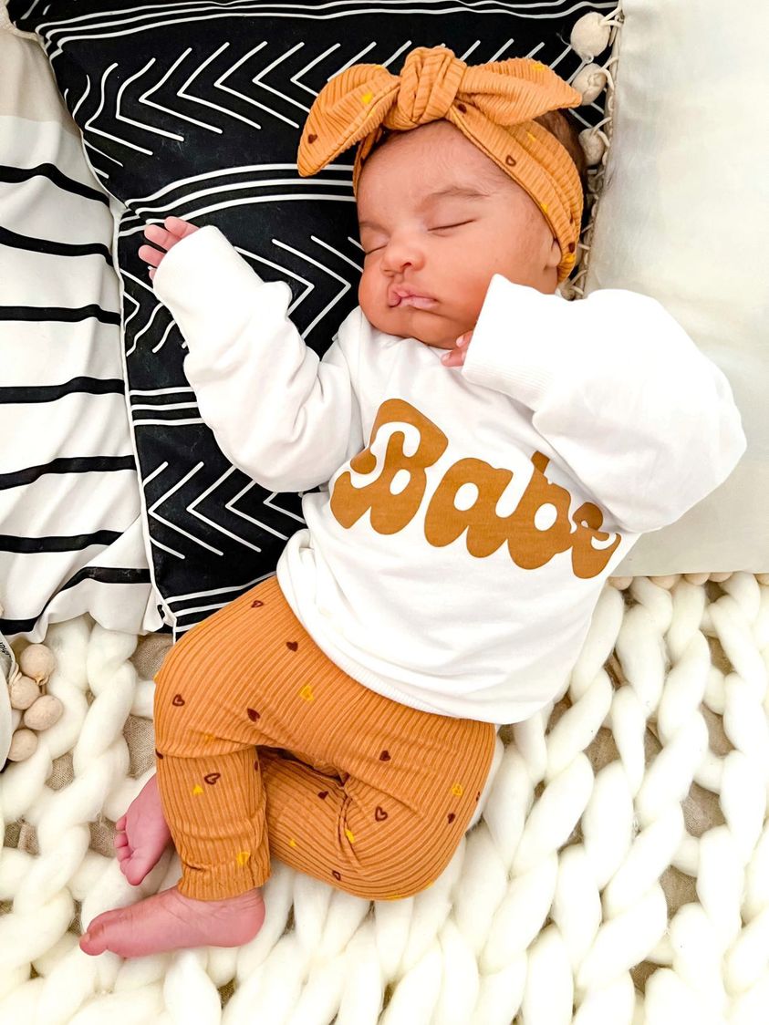 Dainty Hearts on Camel Ribbed Leggings