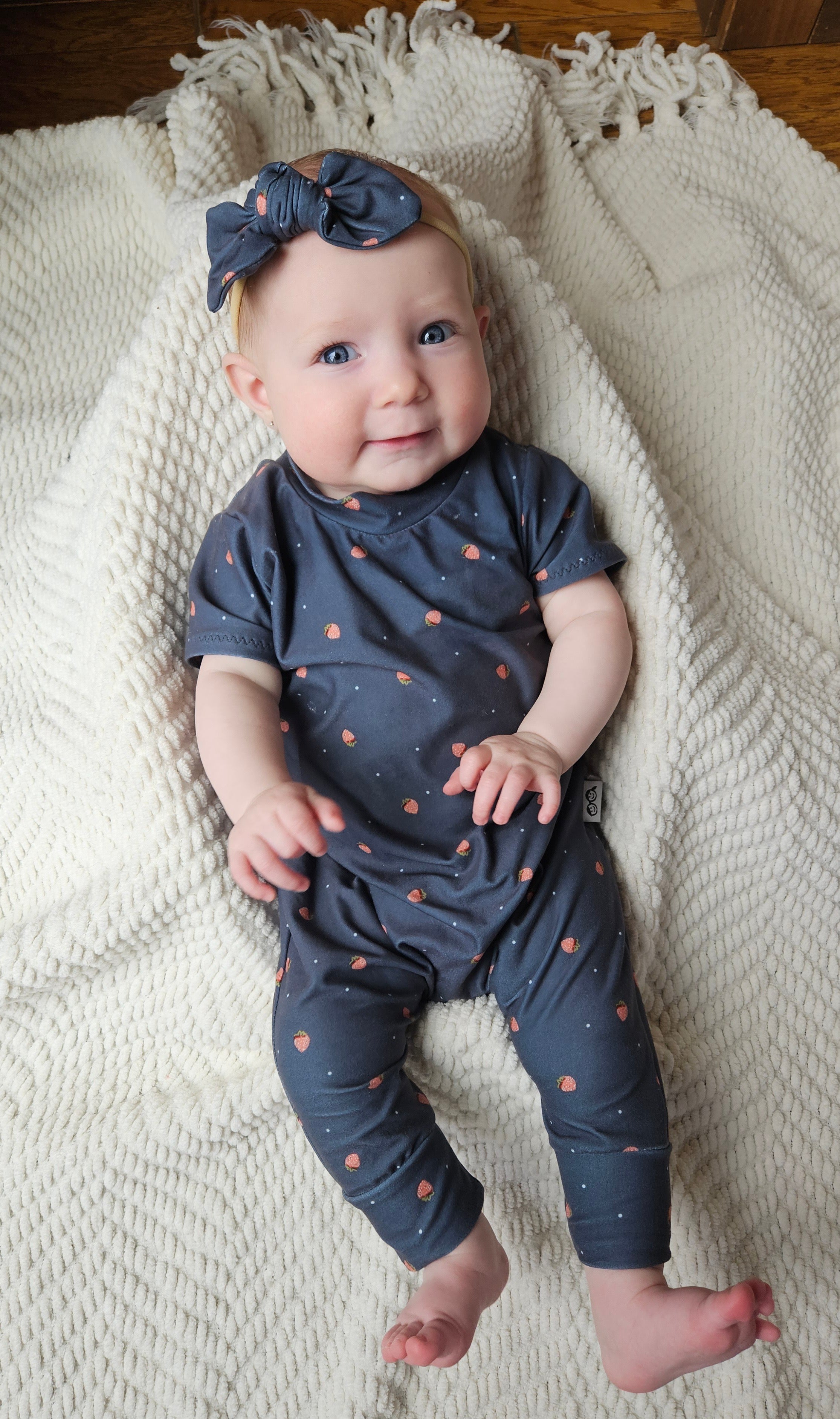 Strawberries on Navy Blue Harem Romper