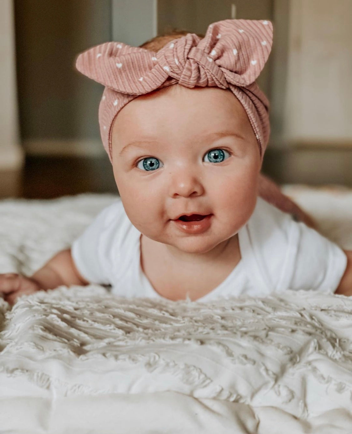 White Hearts on Dusty Rose Headbands