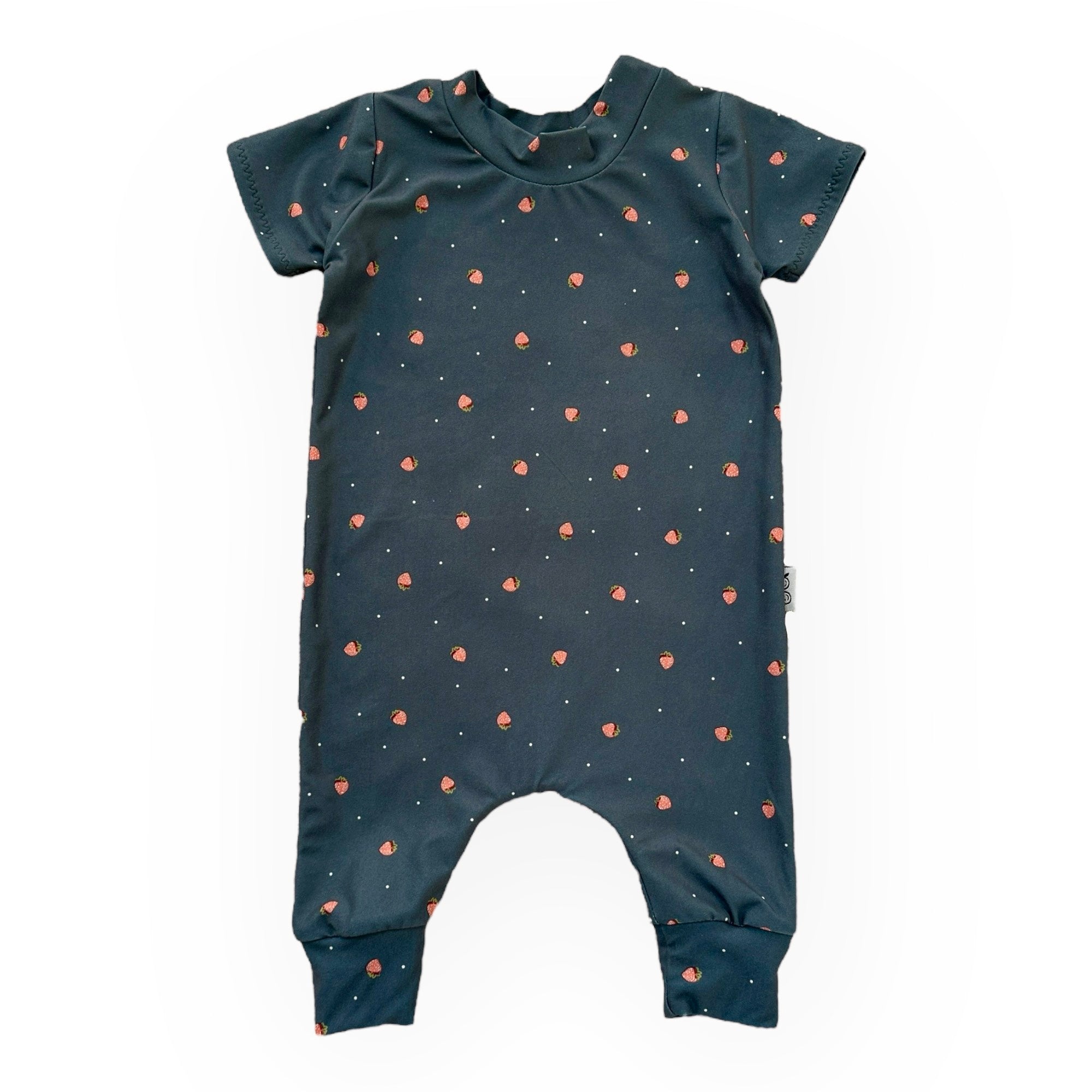 Strawberries on Navy Blue Harem Romper