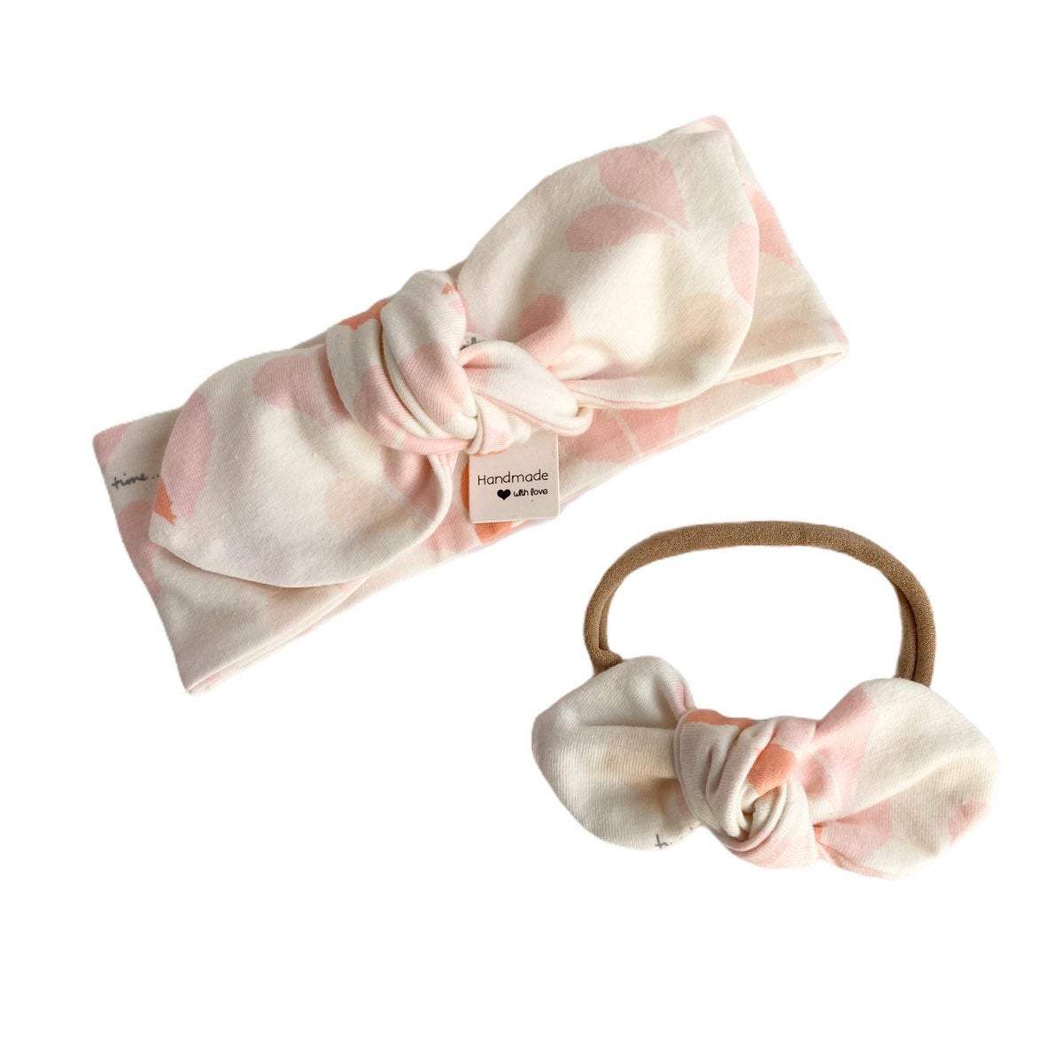 Pastel Pink Hearts on Cream Headbands