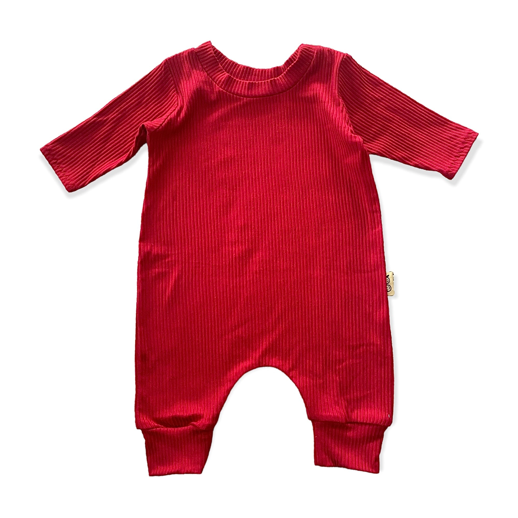 Red Ribbed Harem Romper